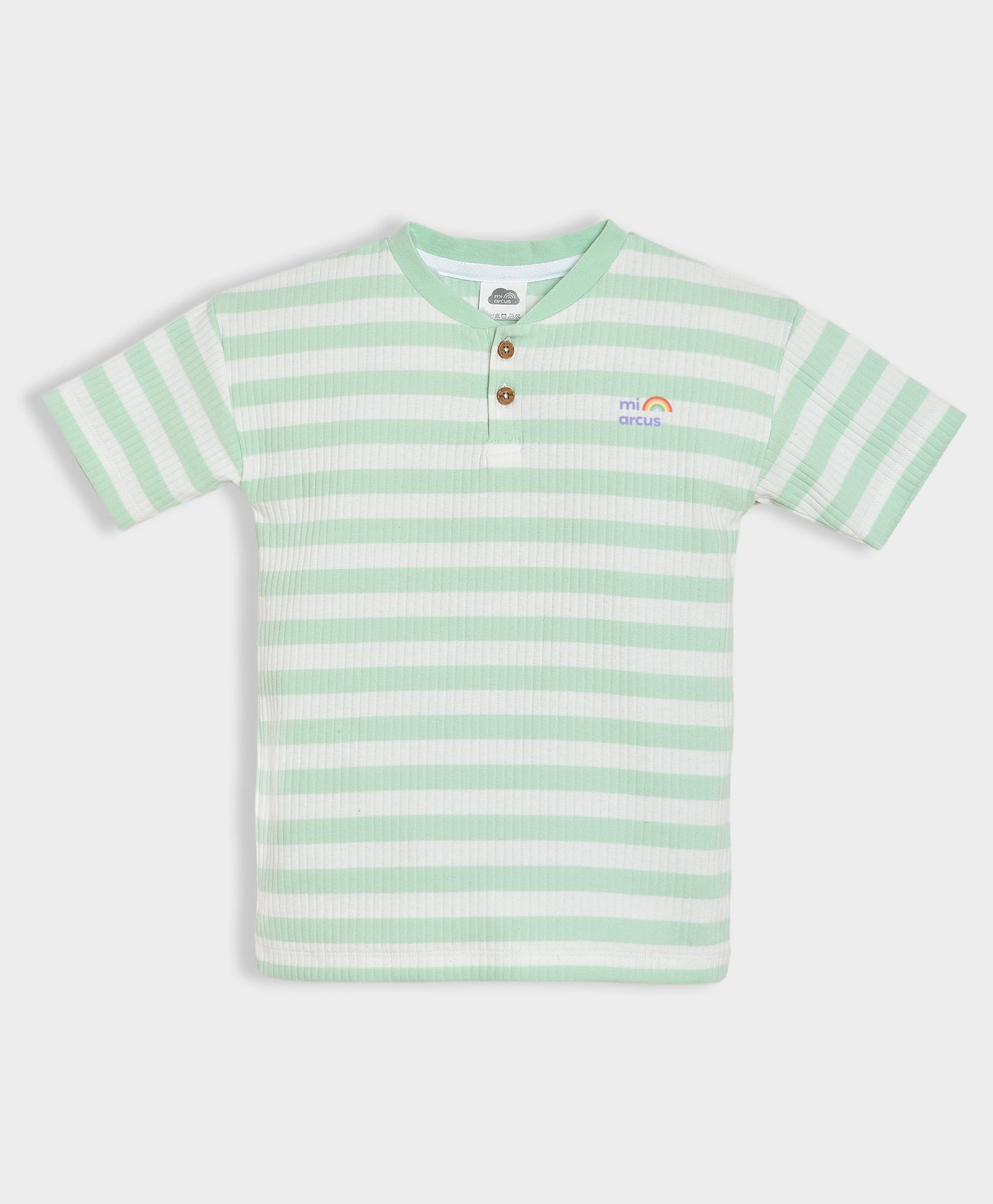 Mi Arcus Cotton Elastane Half Sleeves Striped Tee - Green-picture-12