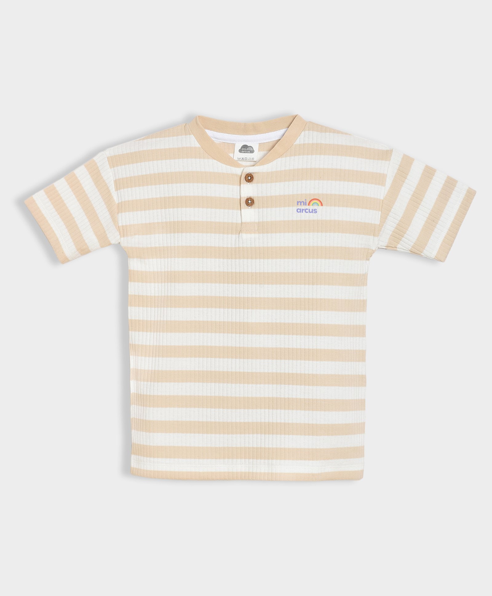 Mi Arcus Cotton Elastane Half Sleeves Striped Tee - Beige-picture-15
