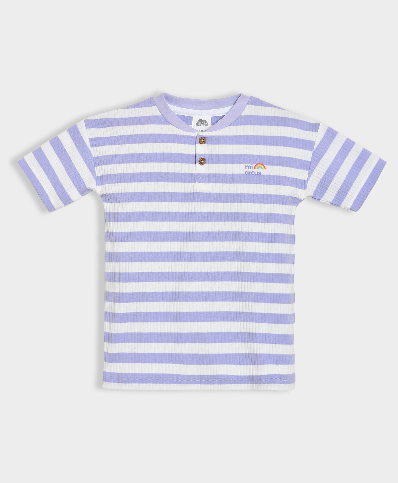 Mi Arcus Cotton Elastane Half Sleeves Striped Tee - Purple-image-49