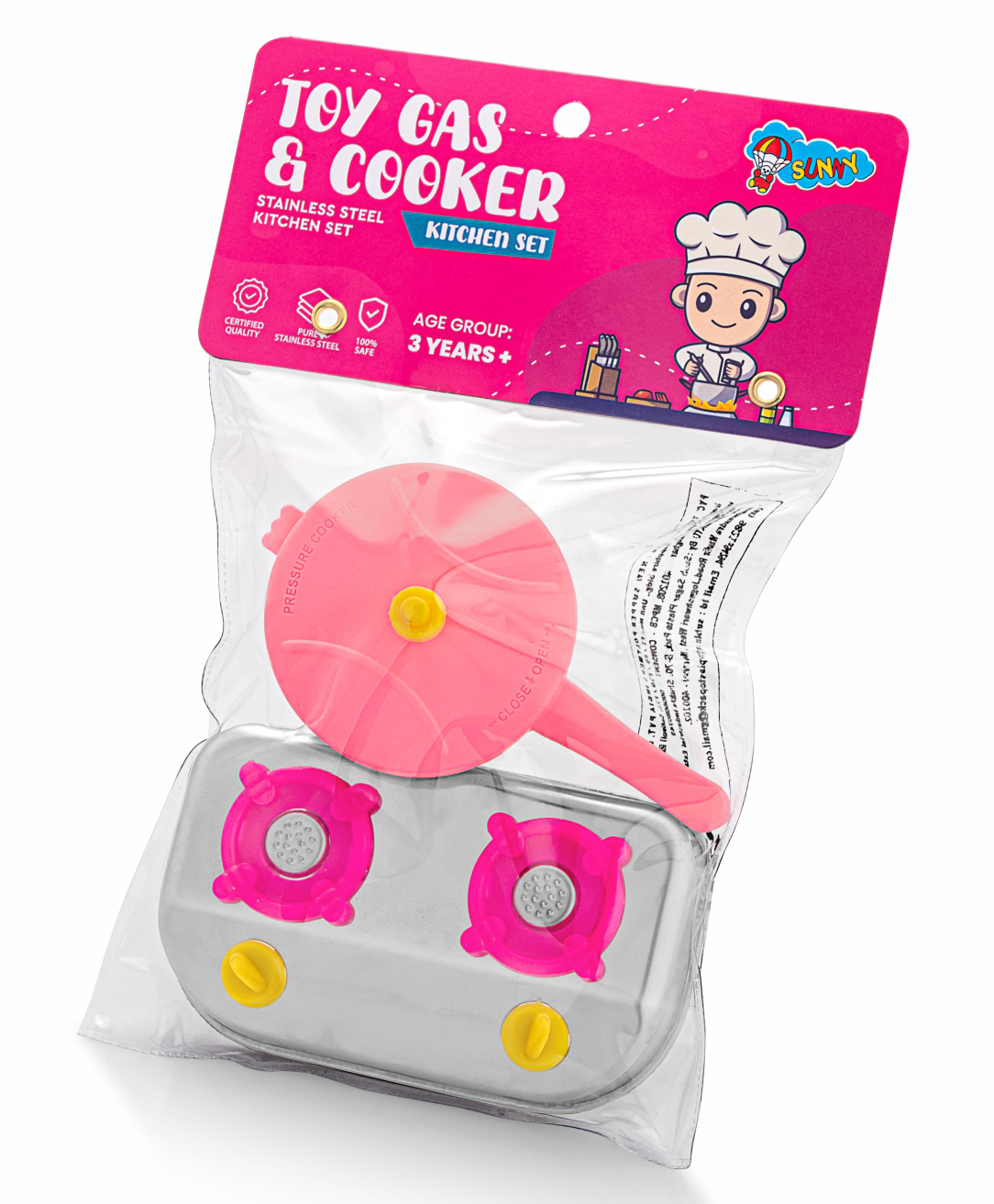 Sunny Toy Gas & Cooker Stainless Steel Kitchen Set - Pink-image-11