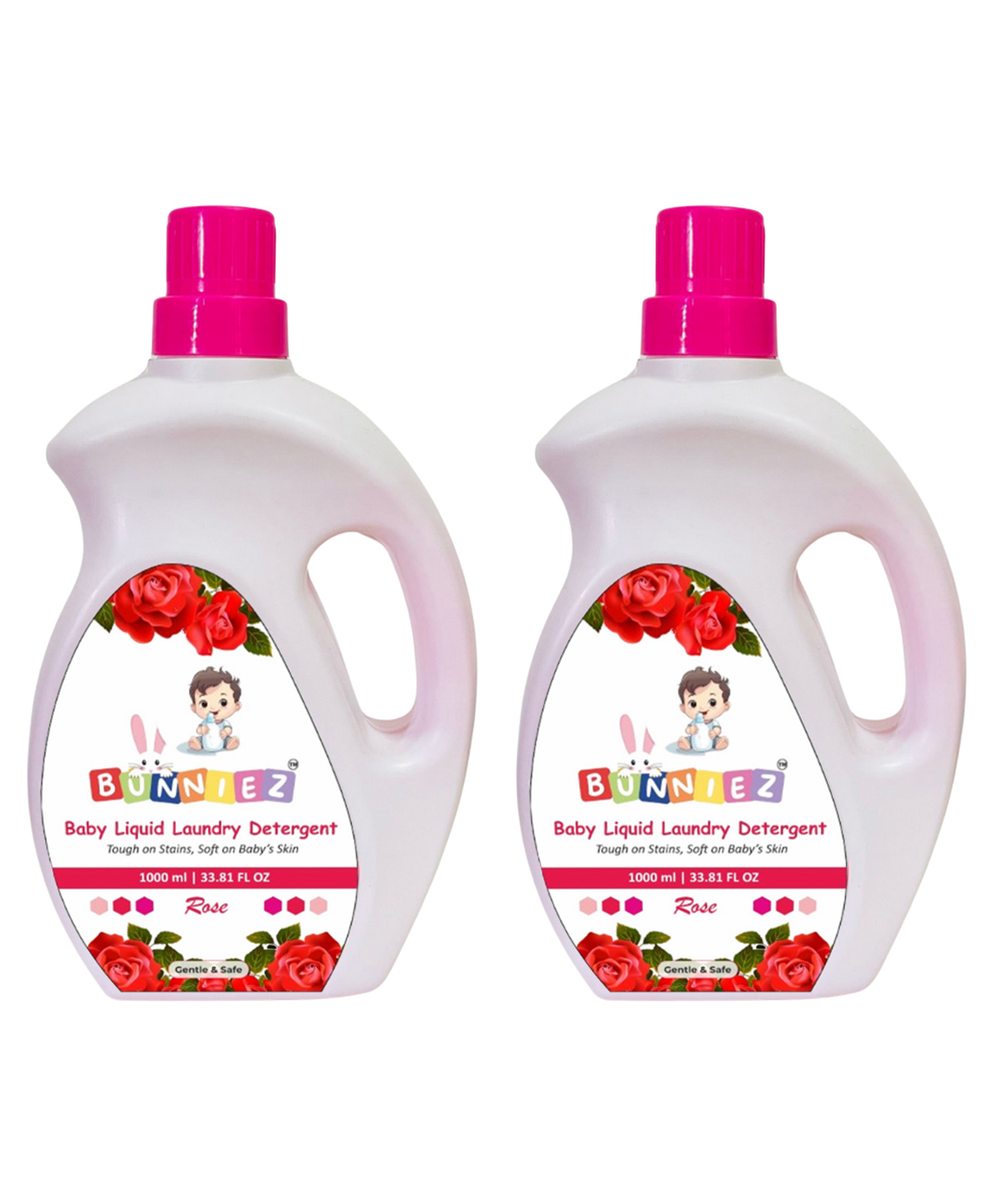 Bunniez Baby Laundry Detergent, Rose Fragrance | Liquid Detergent for Baby Clothes | Kills Barteria | Free From Harsh Chemicals & Colorant - 2 x 1L (Pack of 2)-image-23