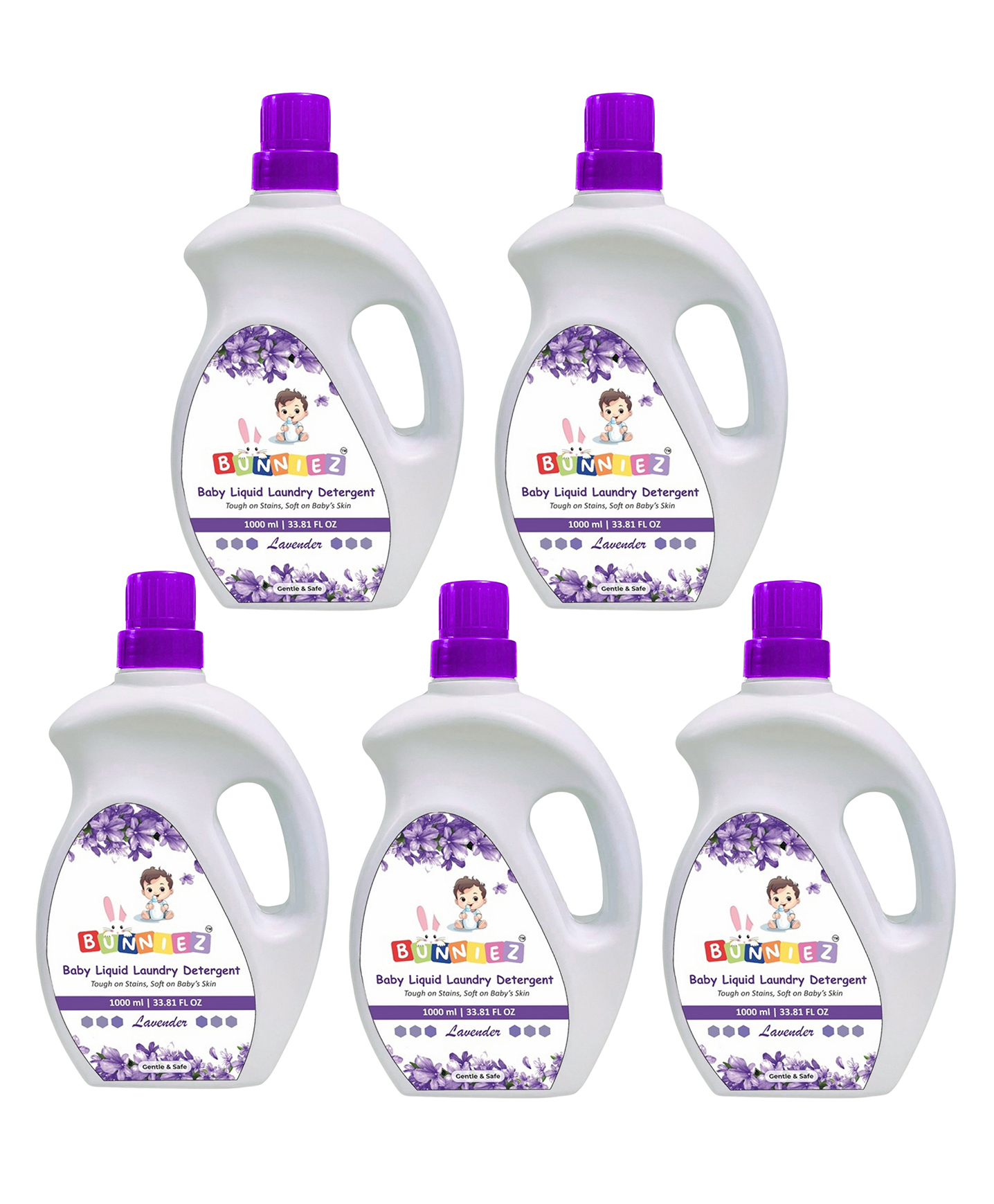 Bunniez Baby Laundry Detergent, Lavender Fragrance | Liquid Detergent for Baby Clothes | Kills Barteria | Free From Harsh Chemicals & Colorant - 5 x 1L (Pack of 5)-picture-11