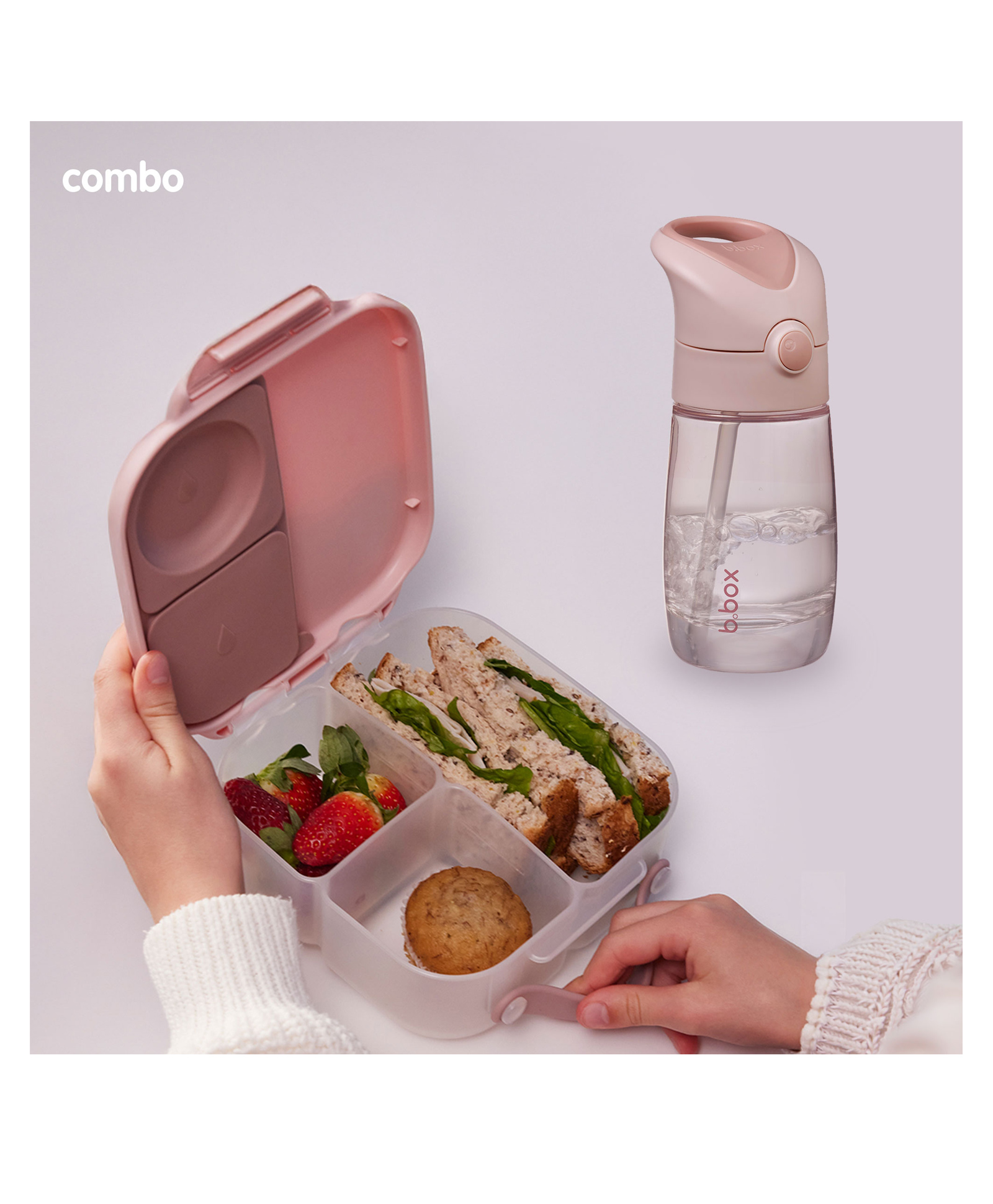 B.Box Leakproof Water Bottle with Medium Lunchbox - Kids School Lunch Kit- Pink-picture-21