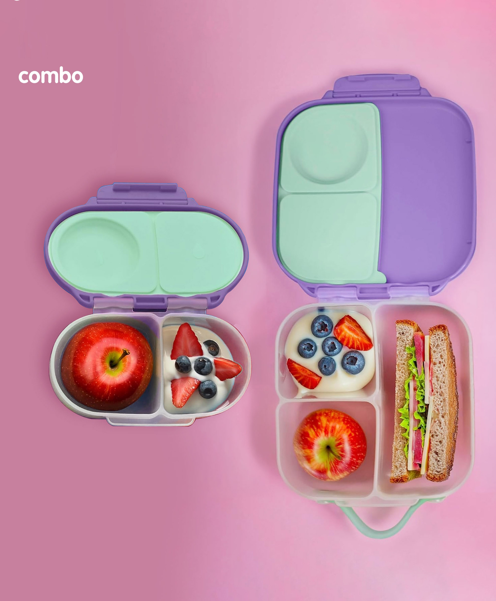 B.Box Small & Medium Lunchbox Combo -Toddler & Kids Tiffin Set for School - Purple-picture-15