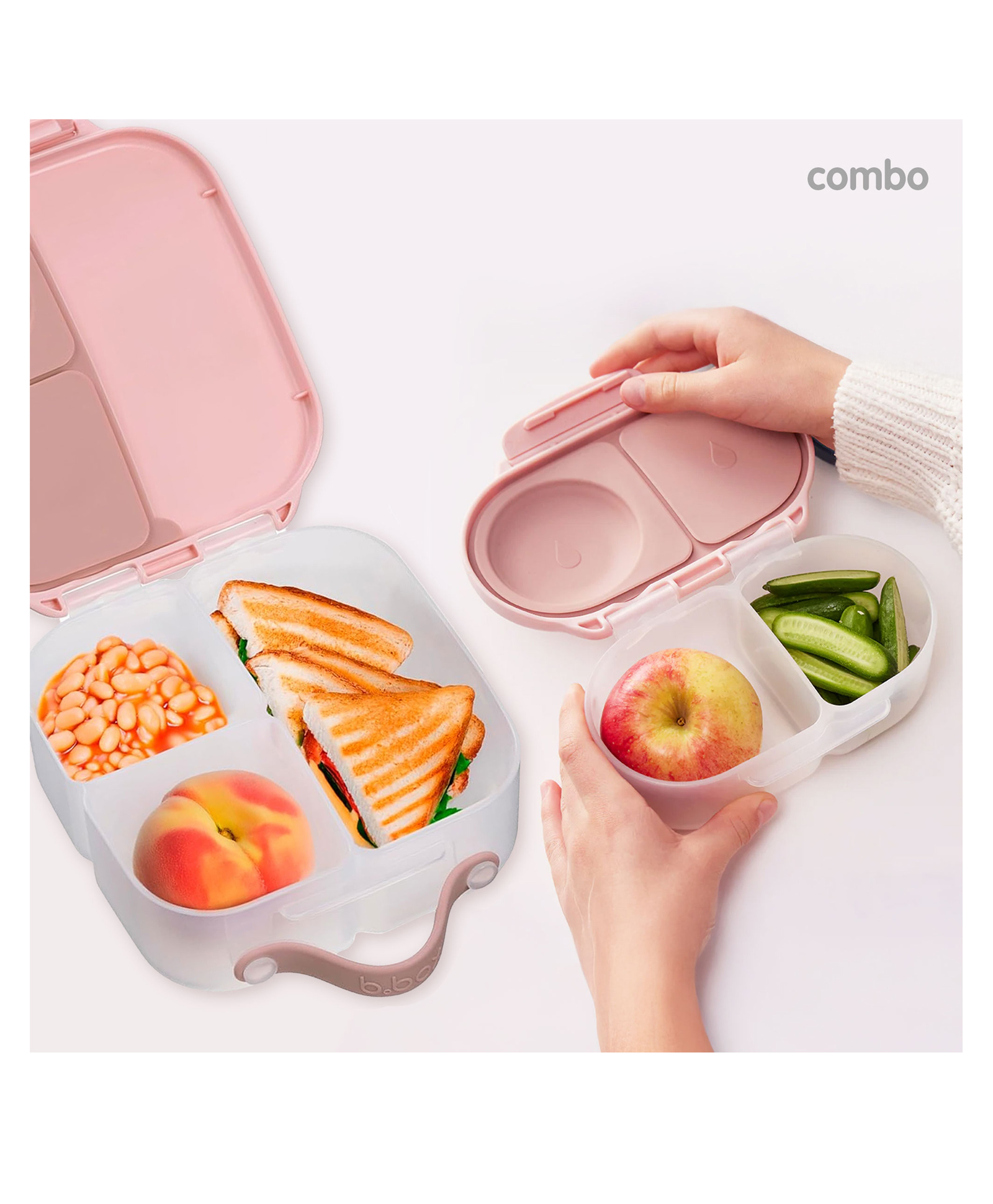 B.Box Small & Medium Lunchbox Combo -Toddler & Kids Tiffin Set for School - Pink-picture-18