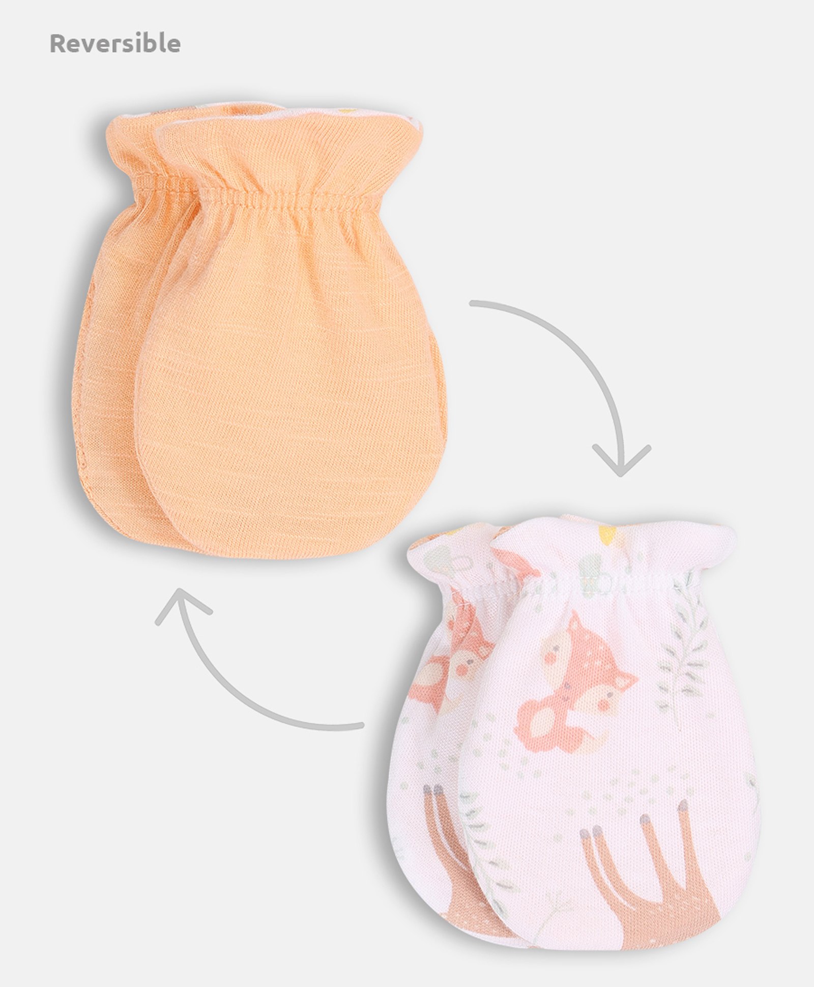 MINI KLUB Cotton Fox Printed Mittens - Off White & Peach-picture-39