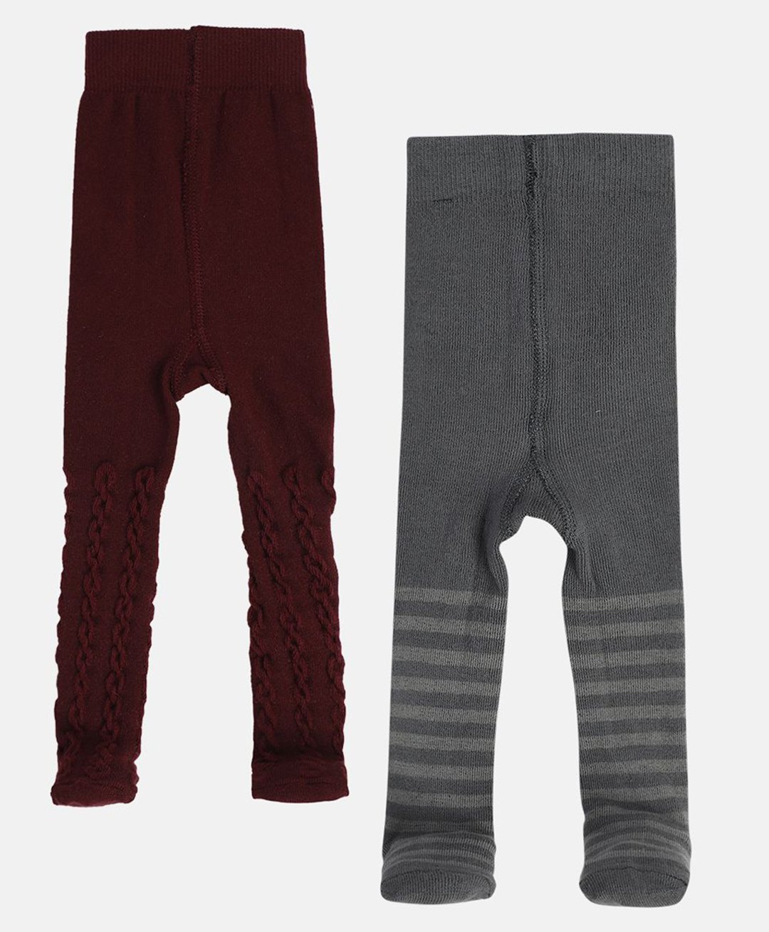 MINI KLUB Cotton Pack Of 2 Striped Stockings - Maroon & Grey-image-26