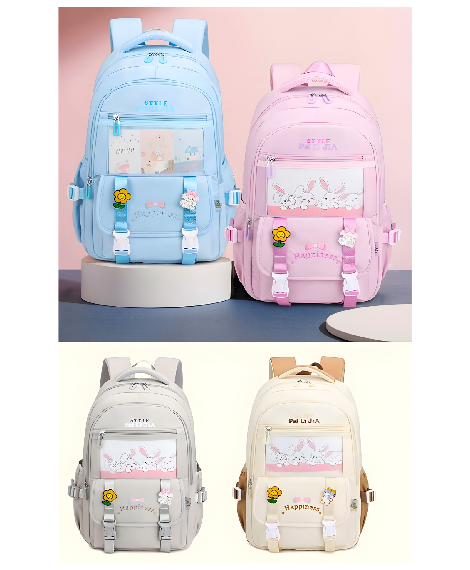 SCHOOLISH Happiness Series Large Capacity Backpack for Student, School and College Bags, Lightweight- PACK OF 1- COLOR MAY VARY - Height 18 Inches-image-42