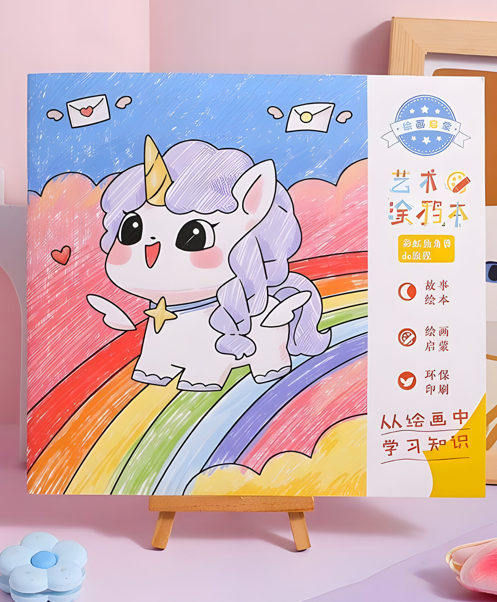 SCHOOLISH Cute Unicorn Art Doodle Drawing Book || Children's Graffiti Painting Paper Book with 6 Pcs Marker || Cartoon Design Sketch Book for Kids- PACK OF 1- COLOR MAY VARY-image-11