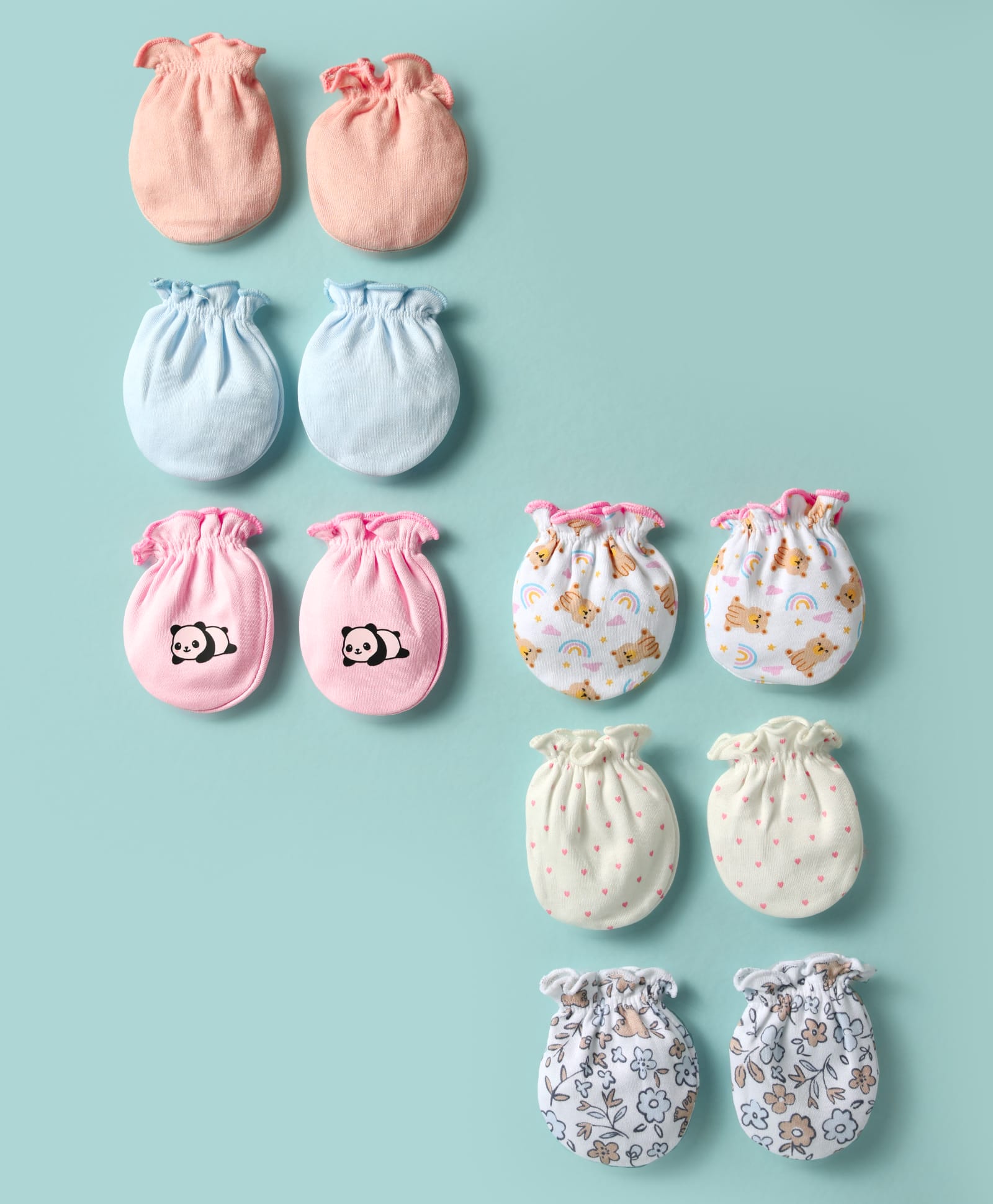 Ben Benny 100% Cotton Interlock Knit Mittens with Animal & Heart Print Pack of 6 - Multicolor-picture-14