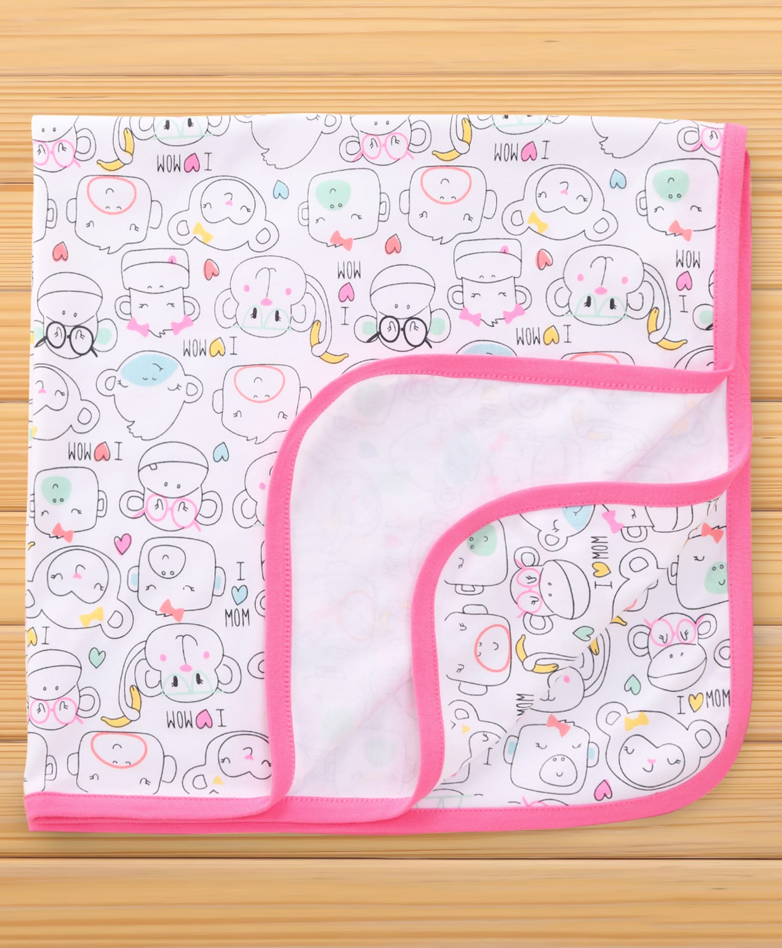 Pink Rabbit Interlock Knit Towel with I Love Mom Print L 81 x B 81 cm - Pink-picture-3