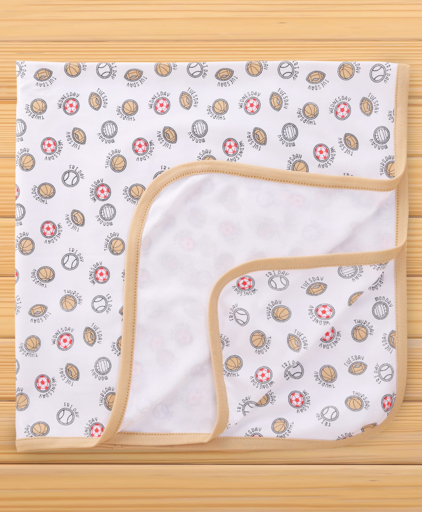 Pink Rabbit Interlock Knit Towel with I Love Football Print L 81 x B 81 cm - Light Brown-picture-29
