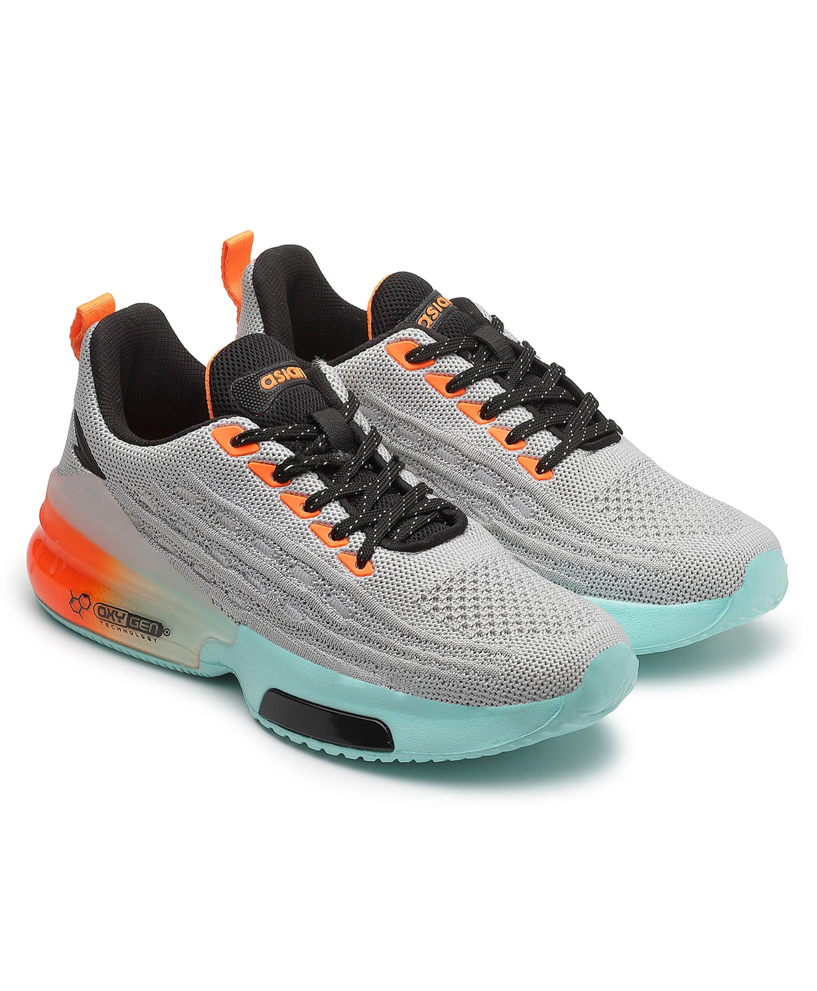 asian Textured Colour Blocked & Ombre Lace Up Running Shoes - Light Grey-image-8
