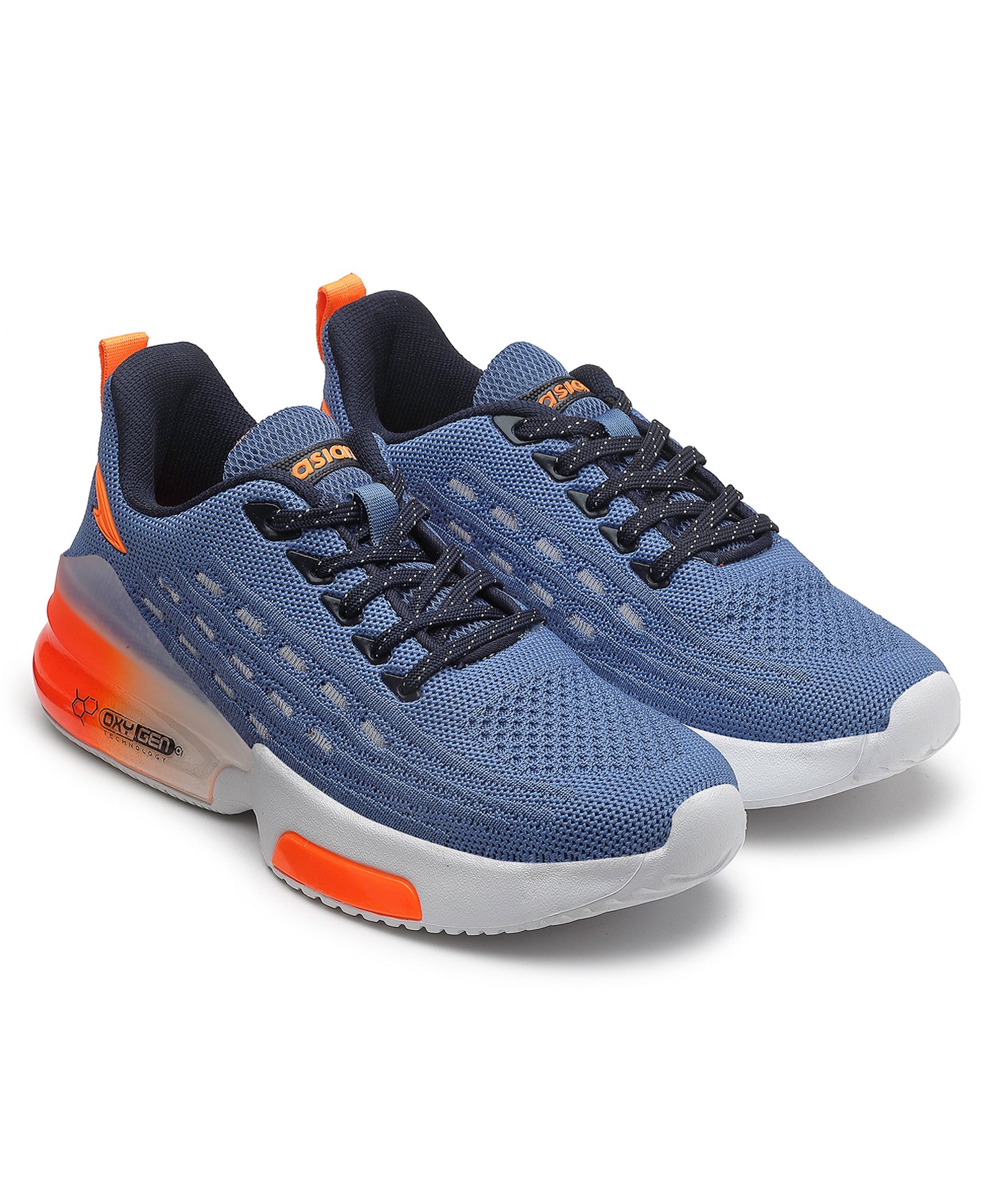 asian Textured Colour Blocked & Ombre Lace Up Running Shoes - Slate & Orange-image-6