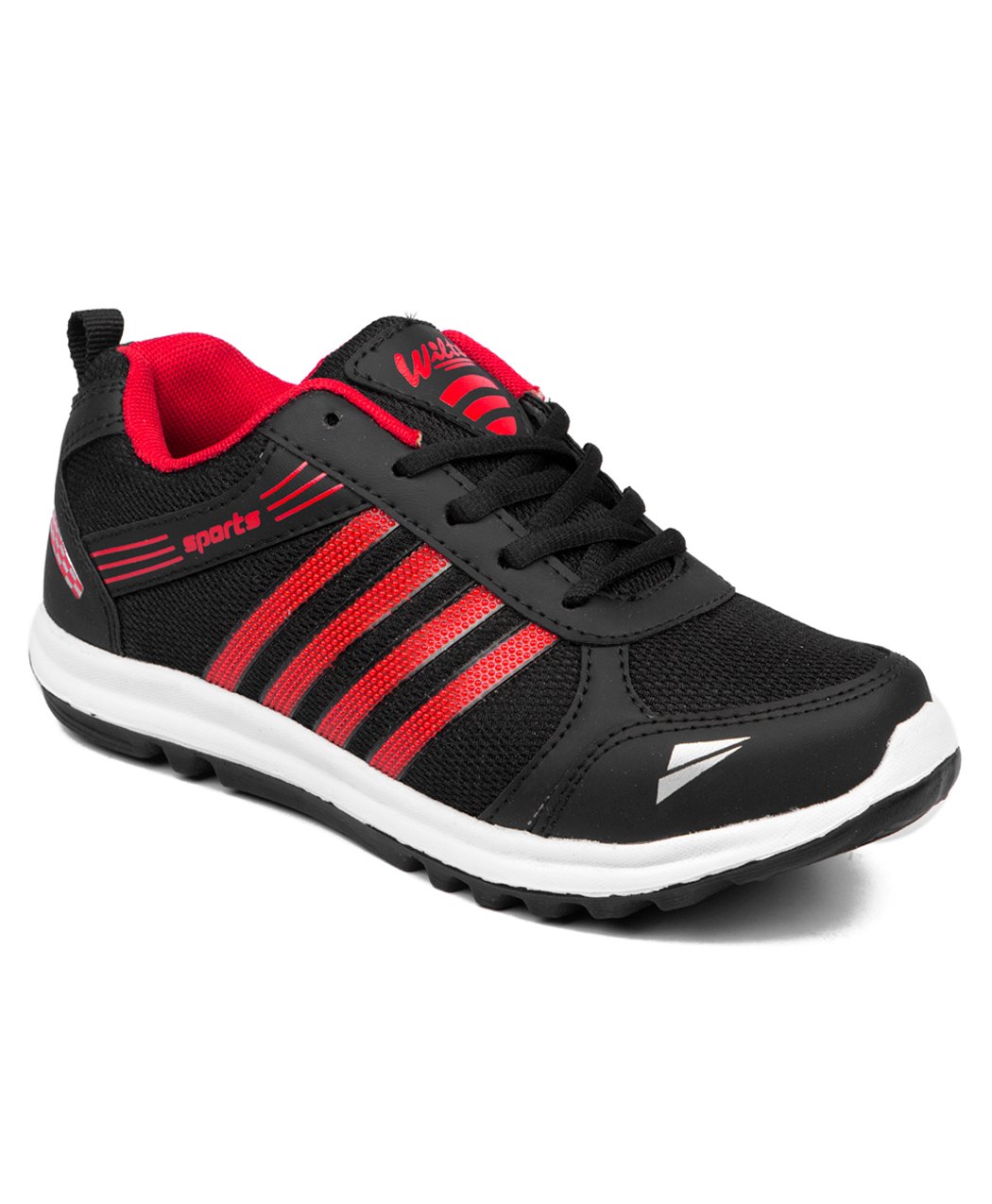 asian Colour Blocked Lace Up Running Shoes - Black & Red-image-36