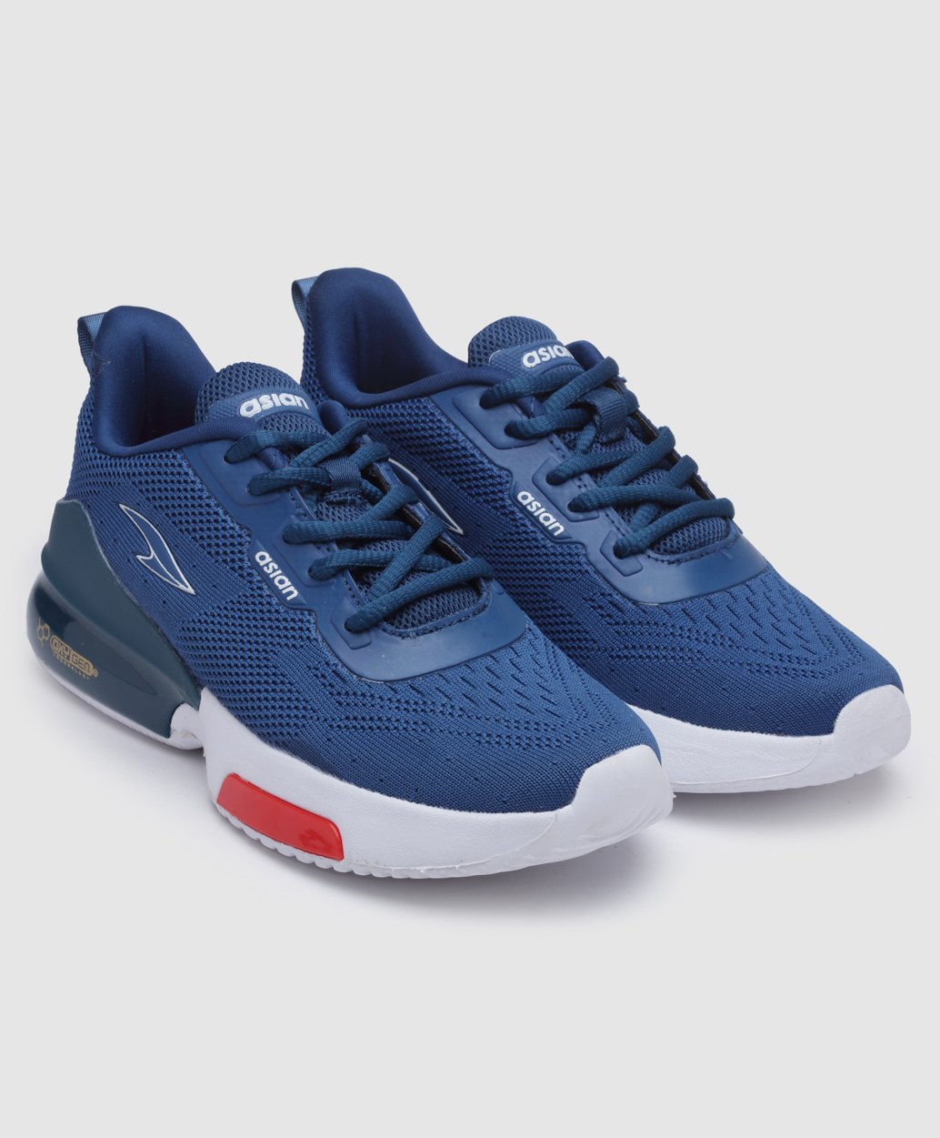 asian Colour Blocked Lace Up Running Shoes - Turquoise & Red-image-37