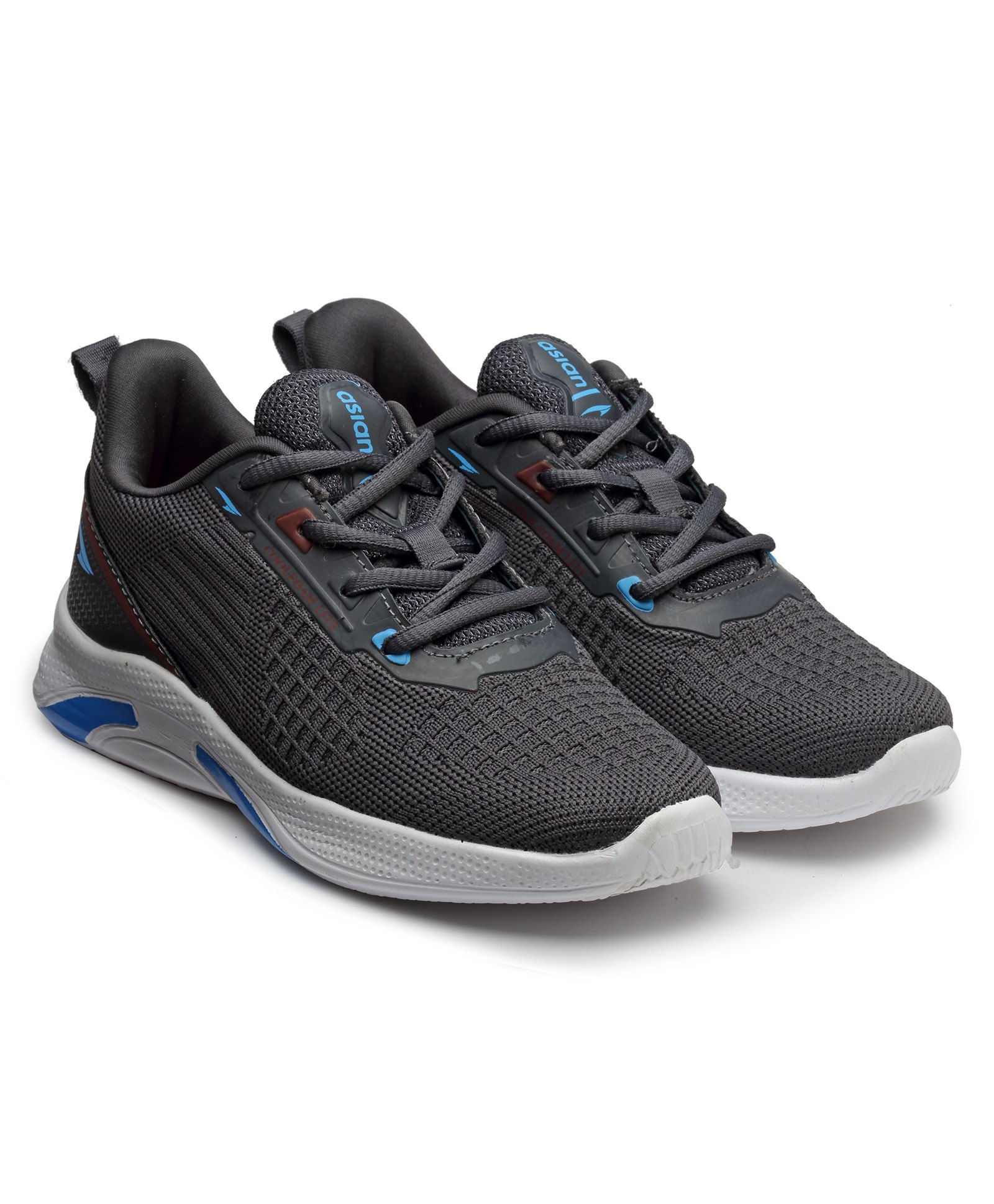 asian Mesh Detailed & Colour Blocked With Lace Up Running Shoes - Grey & Maroon-image-44