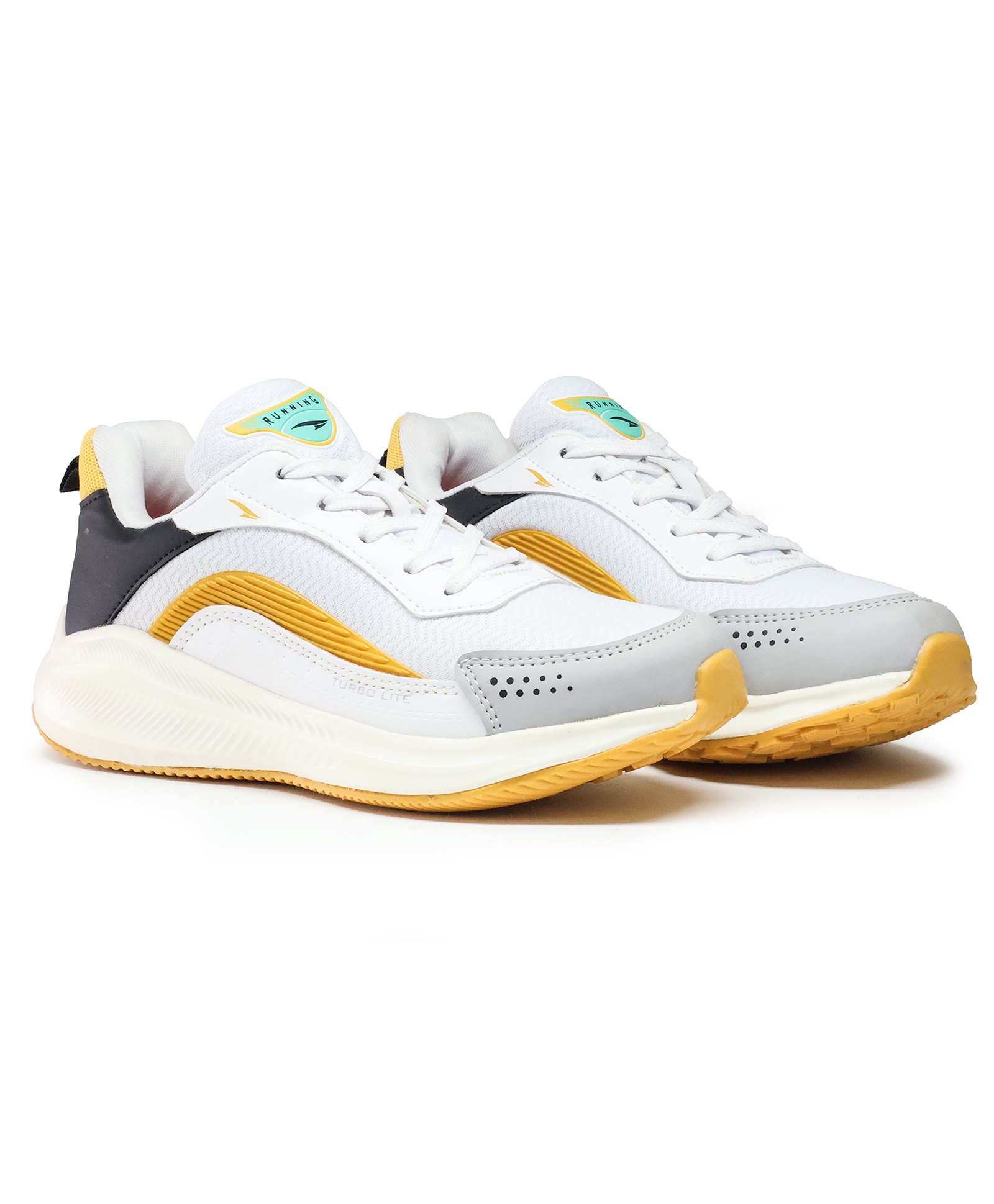 asian Colour Blocked Lace Up Running Shoes - White & Mustard-image-40