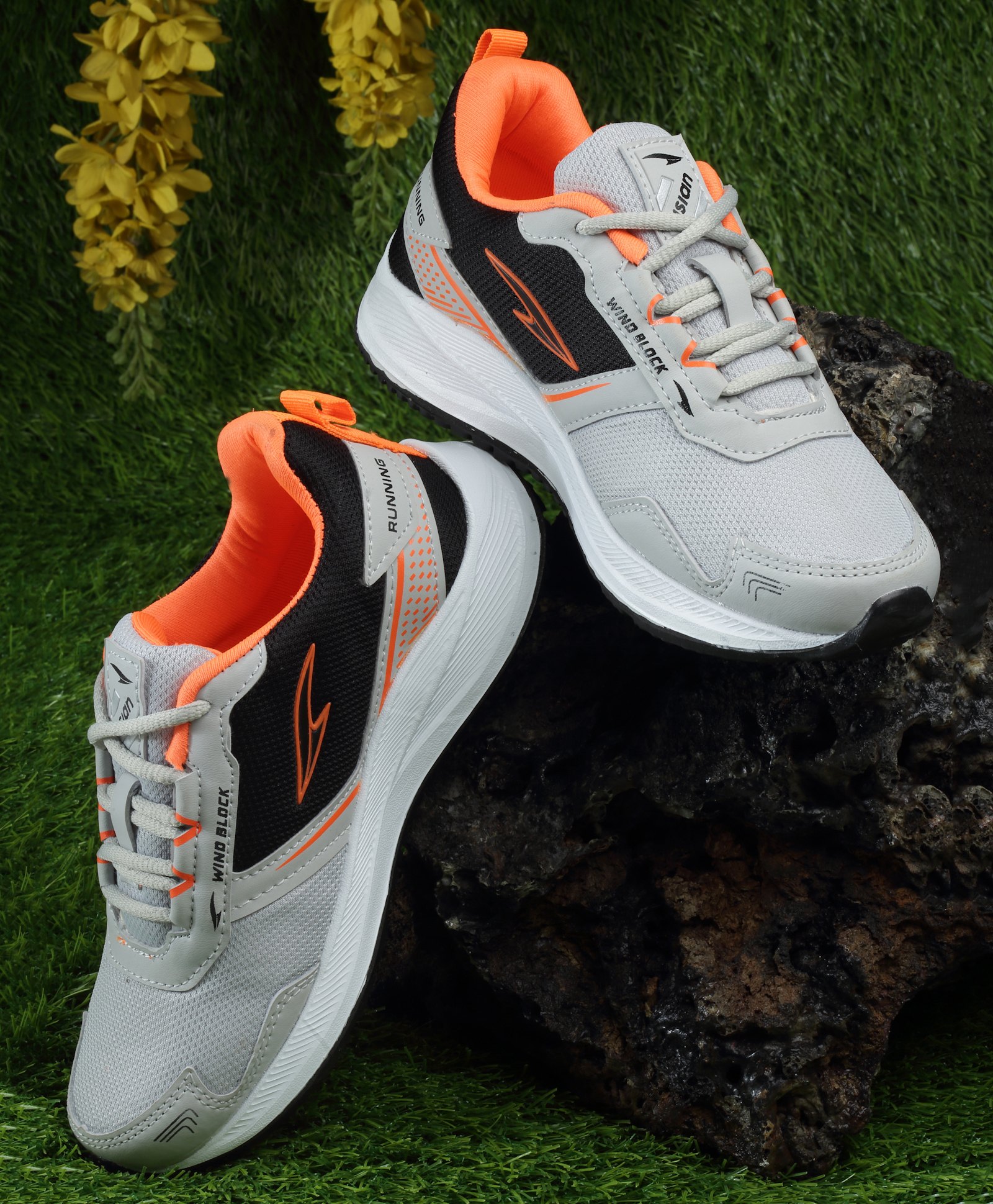 asian Mesh Detailed & Colour Blocked With Lace Up Running Shoes - Grey-picture-21