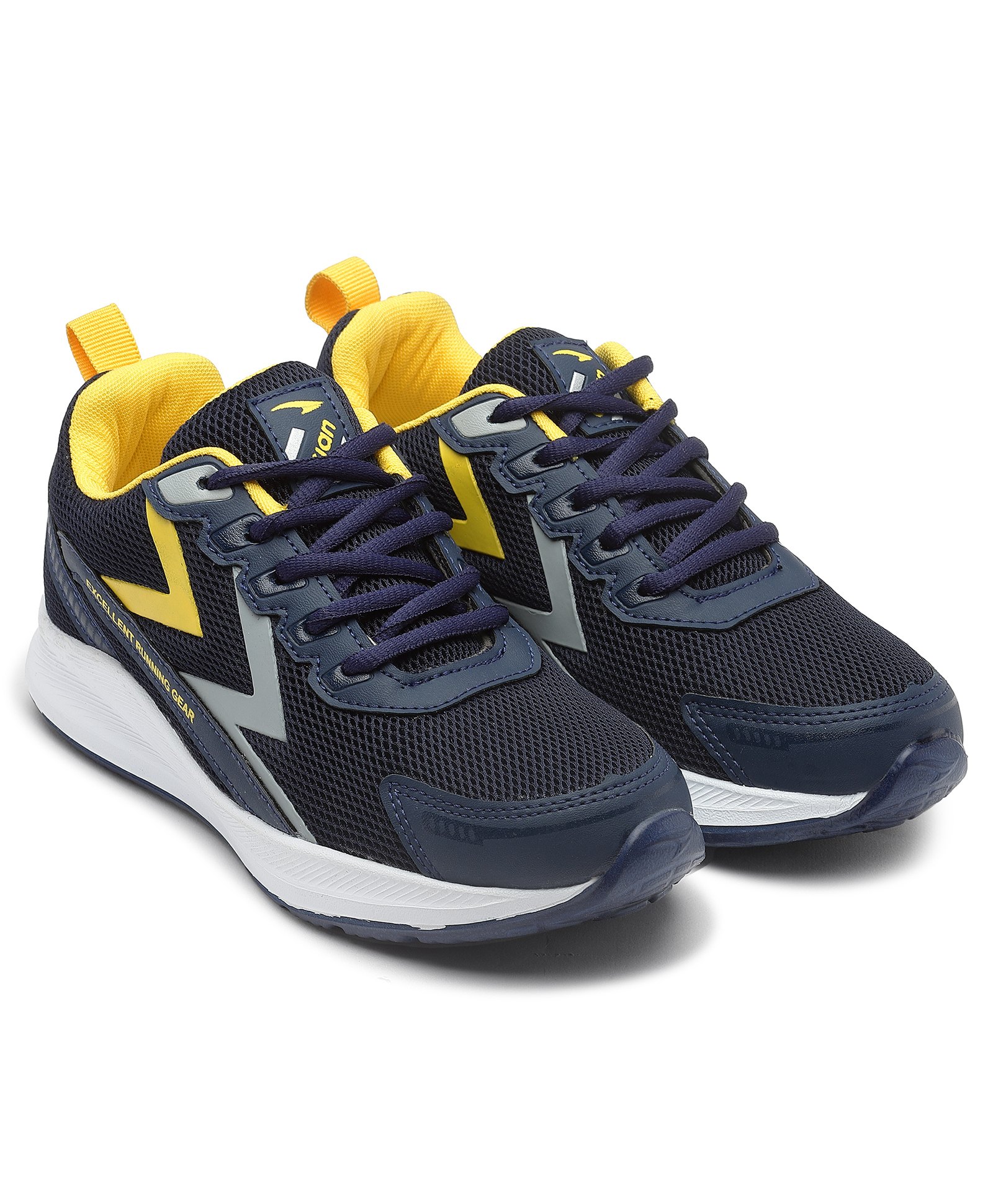 asian Mesh Detailed & Colour Blocked With Lace Up Running Shoes - Navy Blue & Mustard-image-41