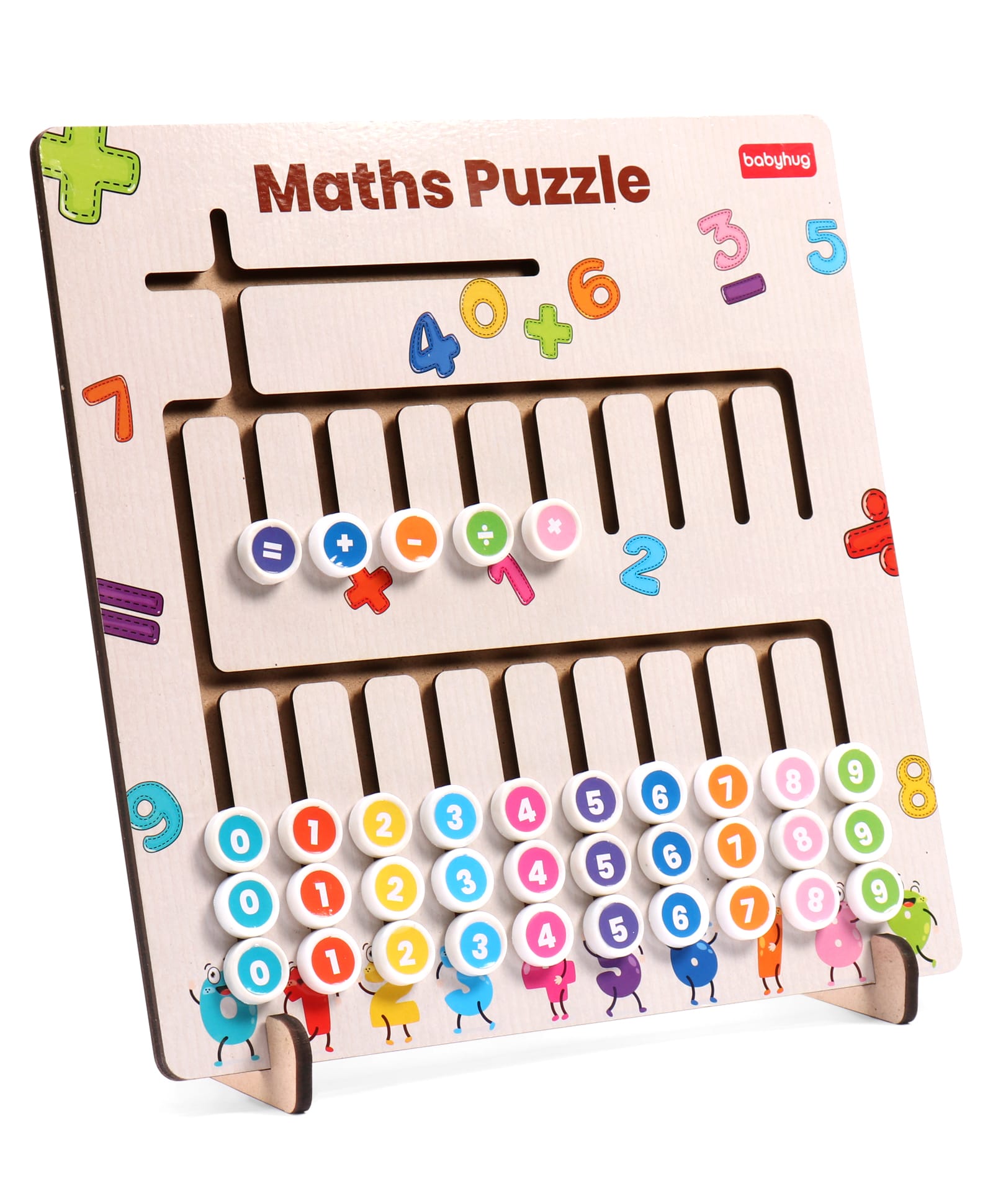 Babyhug Wooden Maths Puzzle Board for Kids| Learn Counting, Number Tracing & Matching| Montessori-Inspired Educational Toy| Early Brain Development| Motor Skills| Gift for Boys & Girls