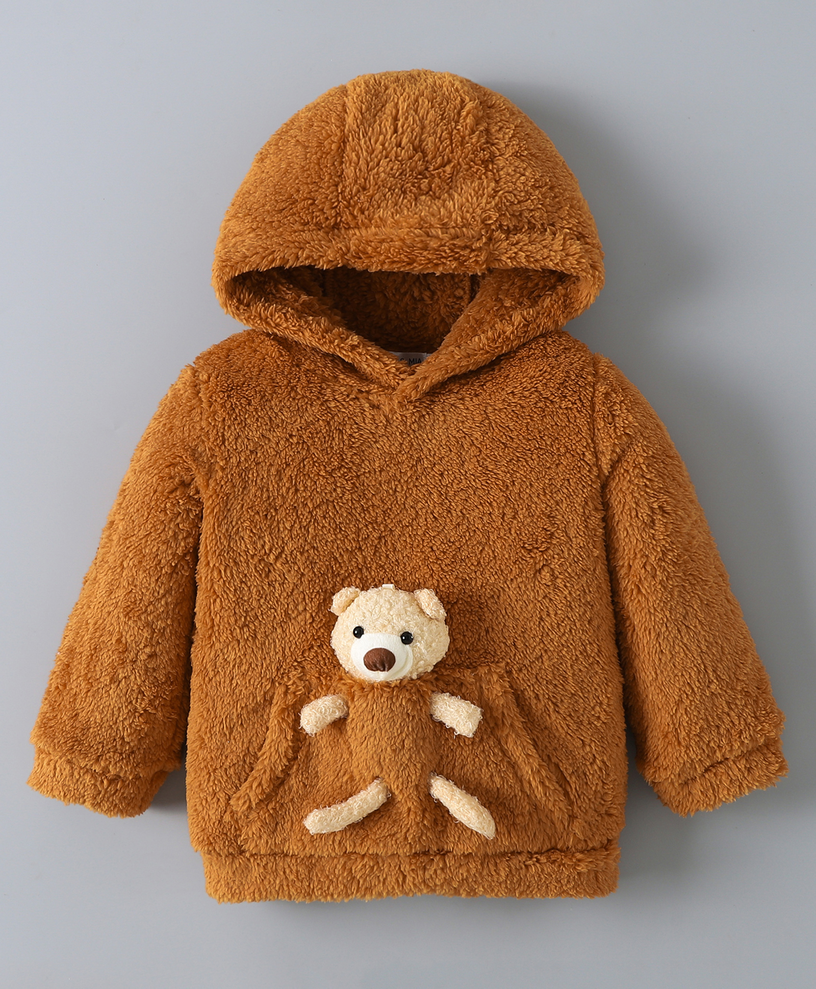 Mark & Mia Full Sleeves Hooded Sweatshirt With Teddy Bear Applique & Kangaroo Pockets - Brown-picture-12