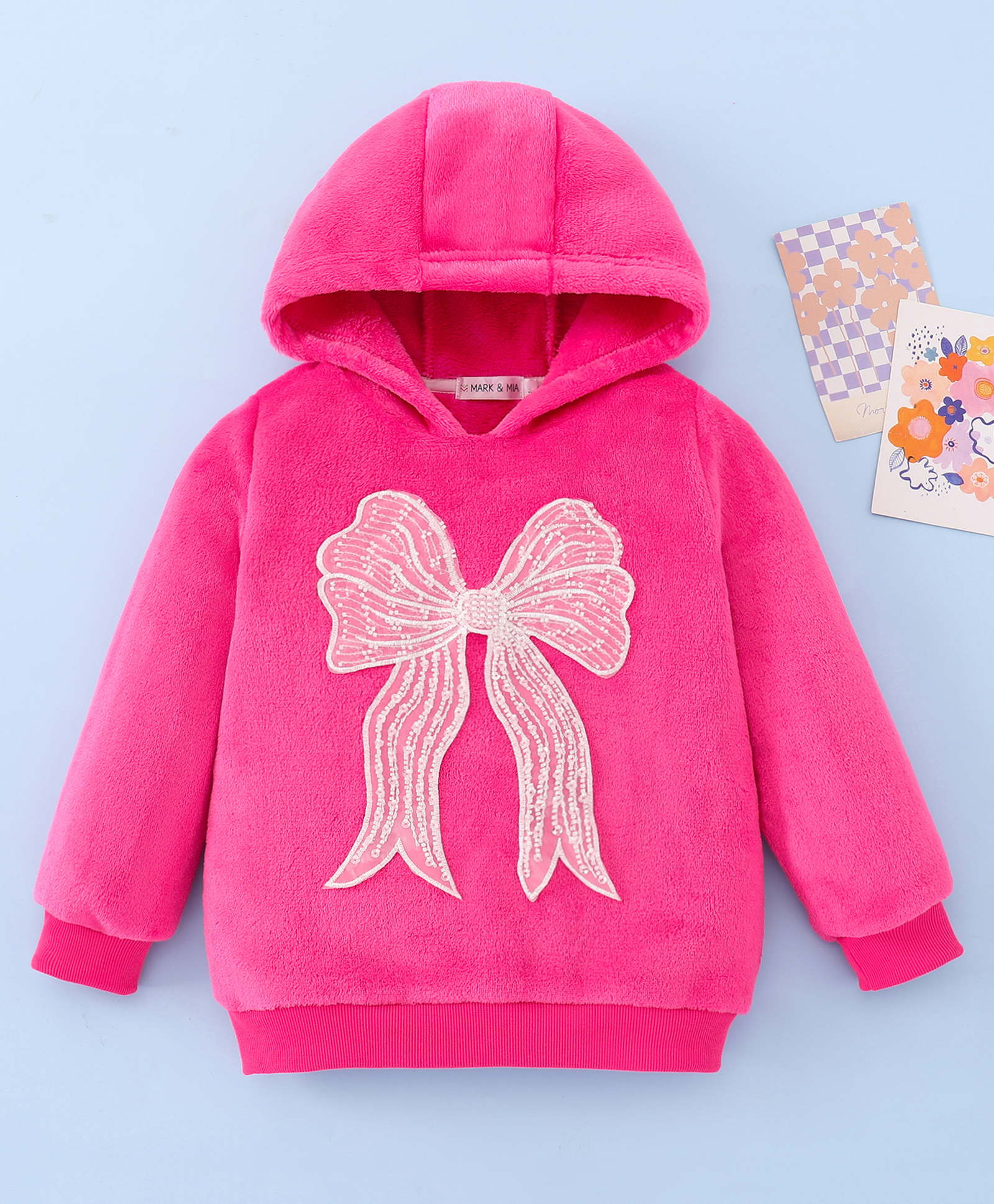 Mark & Mia Full Sleeves Hooded Sweatshirt With Bow Embroidery - Fuchsia-picture-17