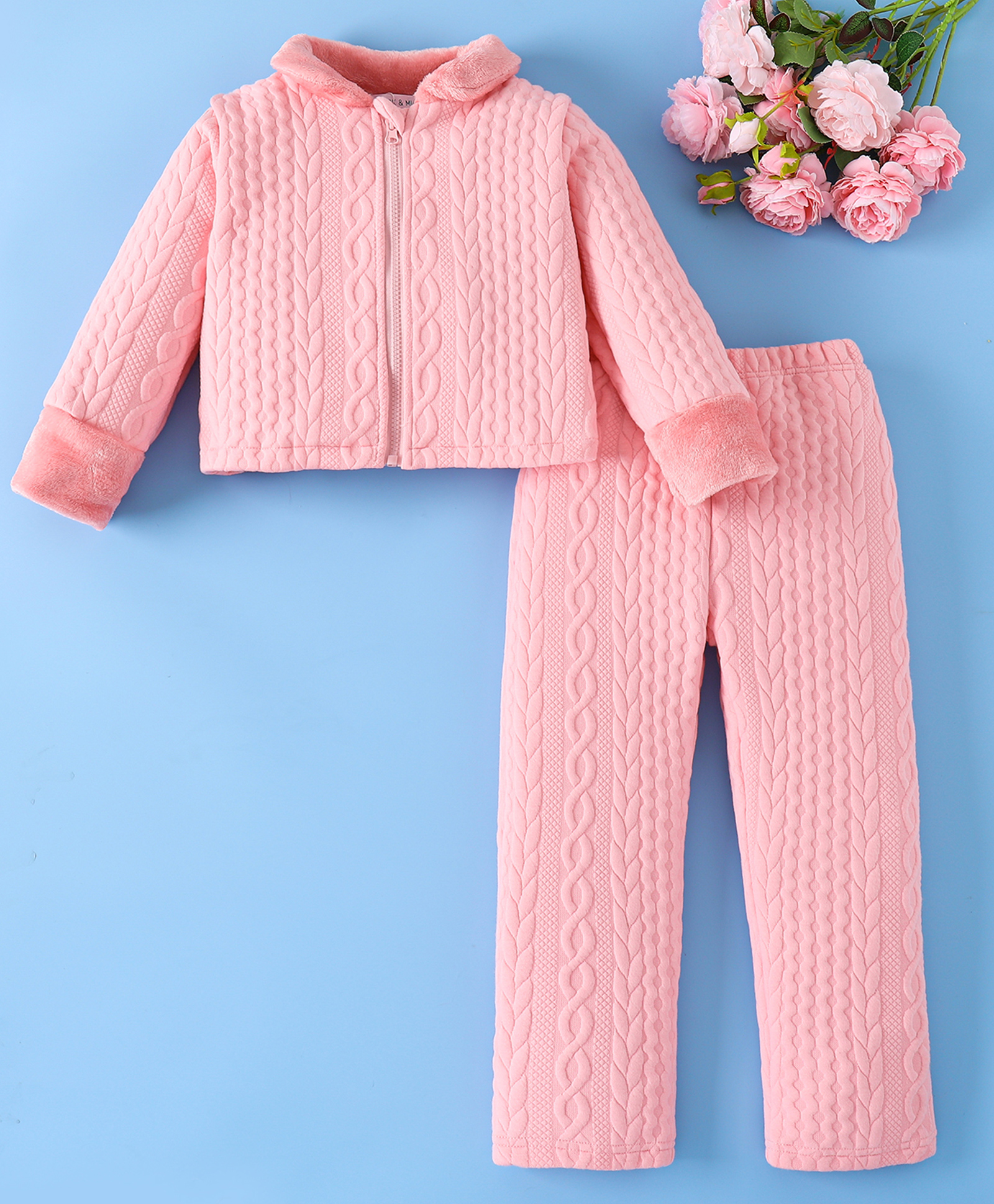 Mark & Mia Full Sleeves Solid Color Winter Wear Suit Set - Pink-image-28