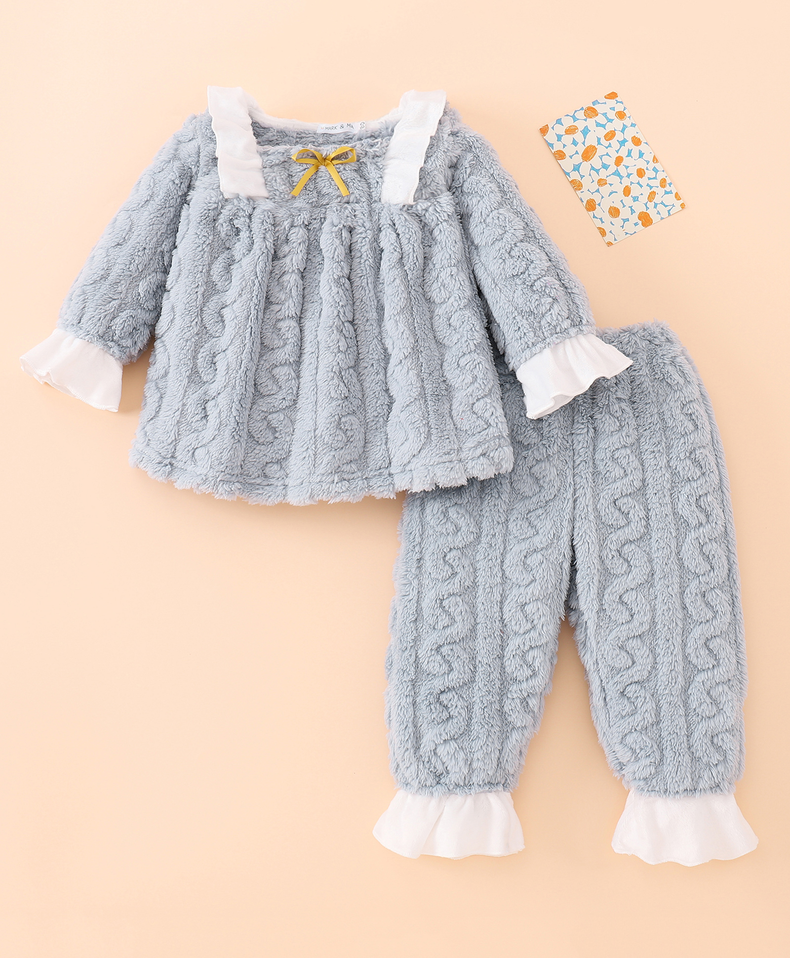 Mark & Mia Full Sleeves Co-ords Winter Wear Night Suit with Fur & Cable Knit Design - Grey-image-35