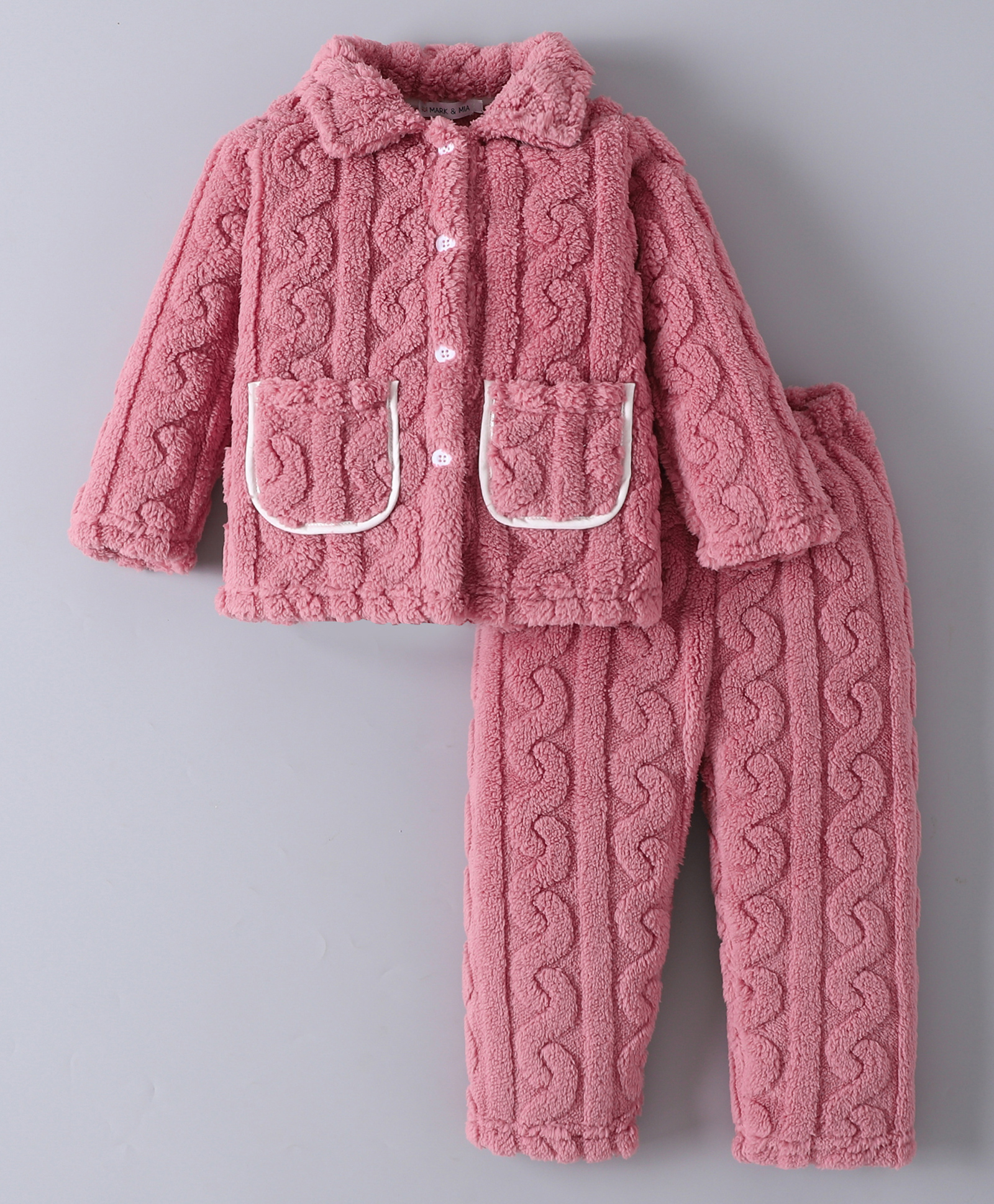 Mark & Mia Full Sleeves Front Open Winter Wear Night Suit With Knit Design - Maroon-image-45