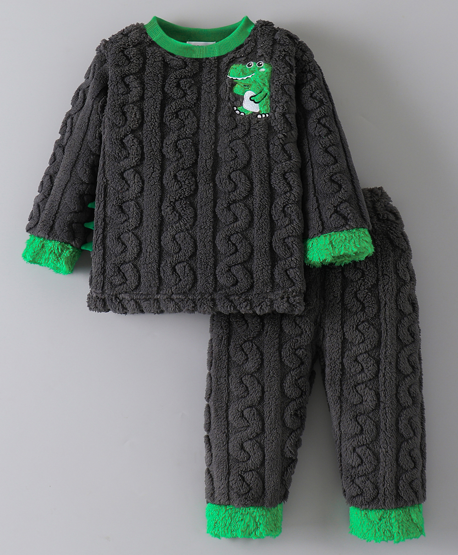 Mark & Mia Full Sleeves Winter Wear Night Suit With Dino Embriodery - Grey-image-30