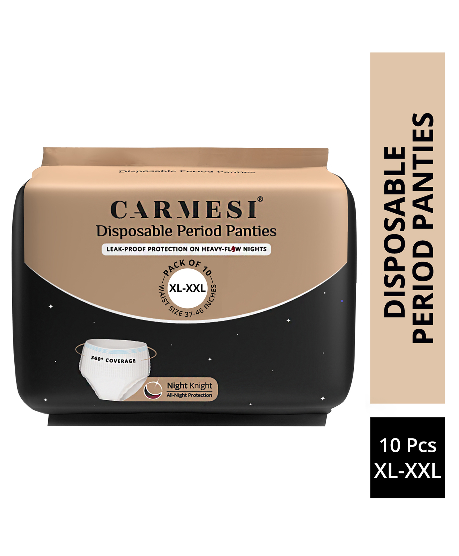 Carmesi Disposable Period Panties with 360 Degree Protection for Super Heavy Flow No Leakage Rashes or Discomfort Ultra Absorbent Core Size XL-XXL - Pack of 10