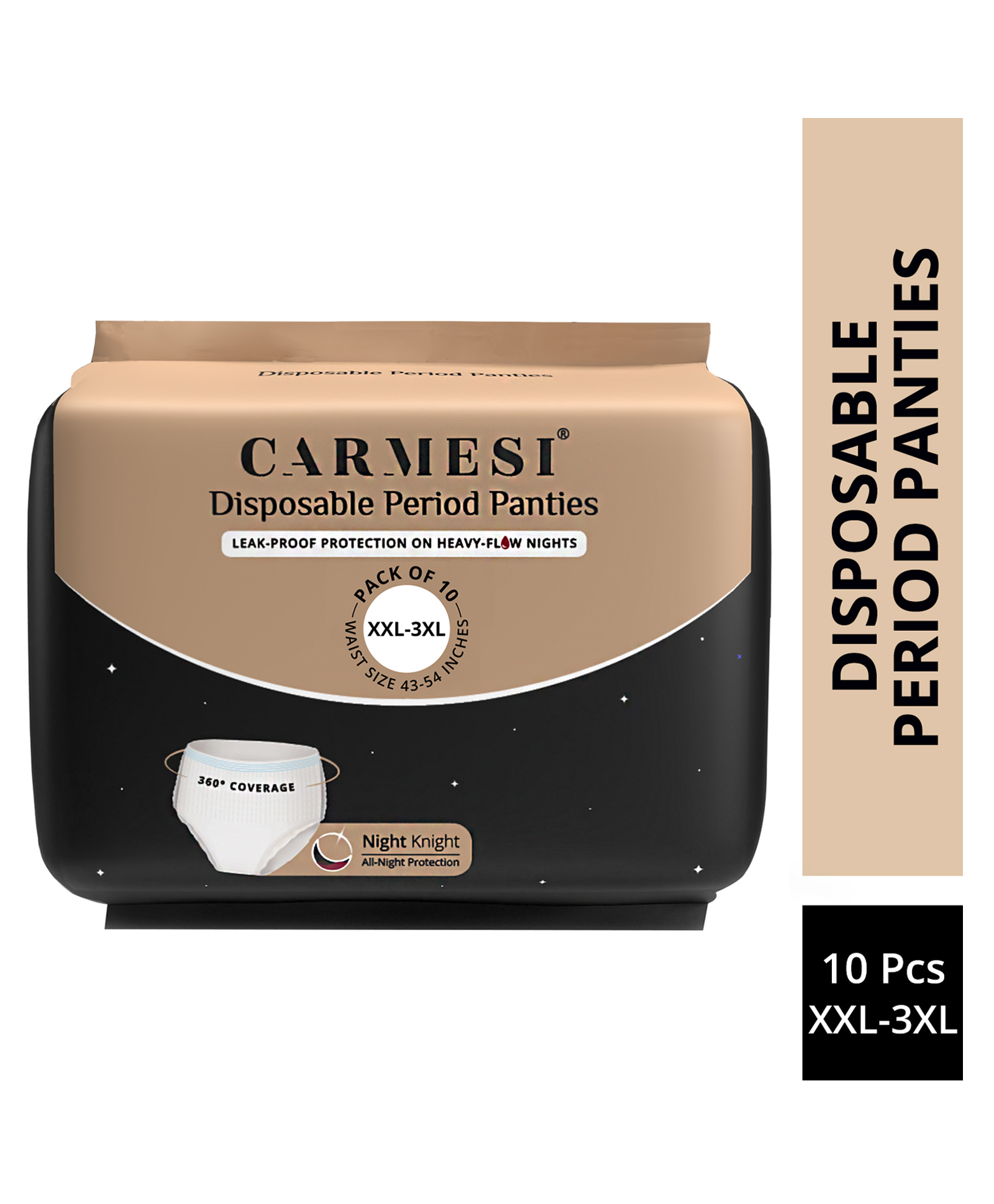 Carmesi Disposable Period Panties with 360 Degree Protection for Super Heavy Flow No Leakage Rashes or Discomfort Ultra Absorbent Core Size XXL-3XL - Pack of 10