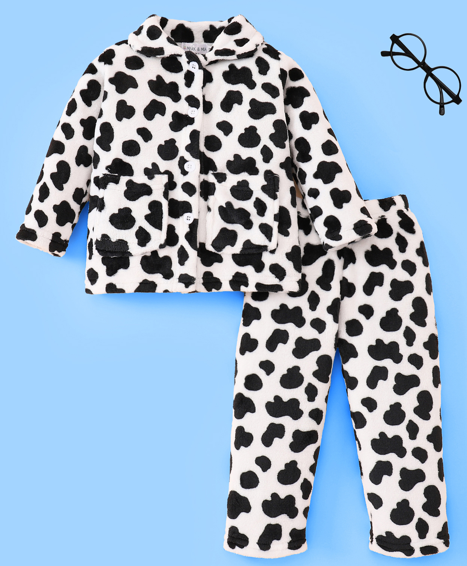 Mark & Mia Full Sleeves Co-ords Fur Winter Wear Night Suit with Cheetah Print - White-image-3