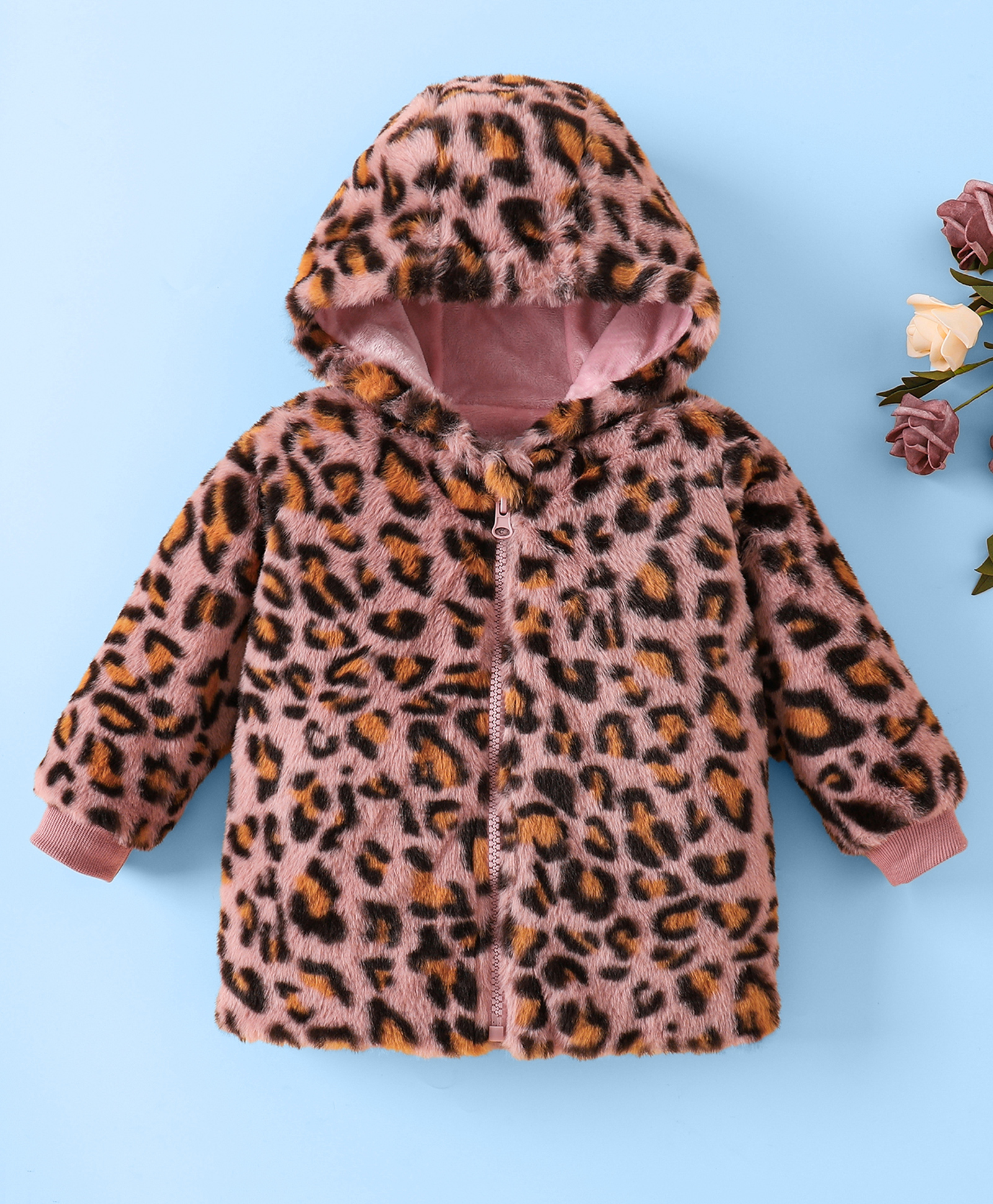 Mark & Mia Full Sleeves Fur Hooded Winter Jacket With Leopard Print - Dark Pink-picture-33