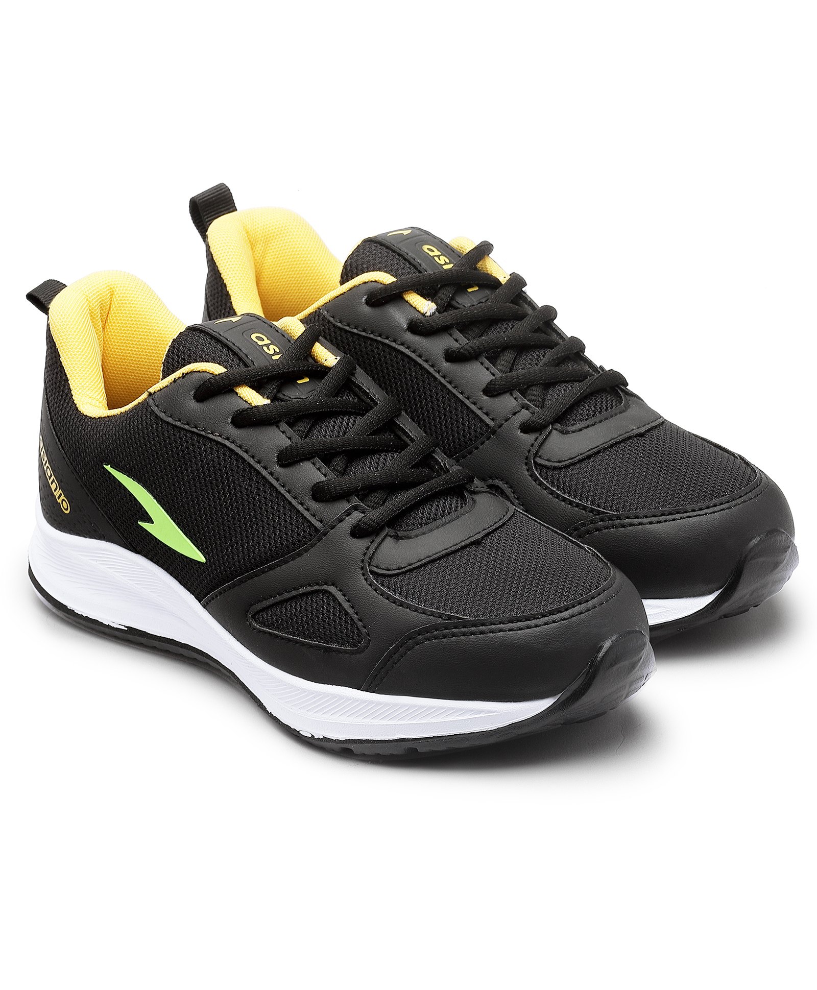 asian Mesh Detailed & Colour Blocked With Lace Up Running Shoes - Black & Green-image-43