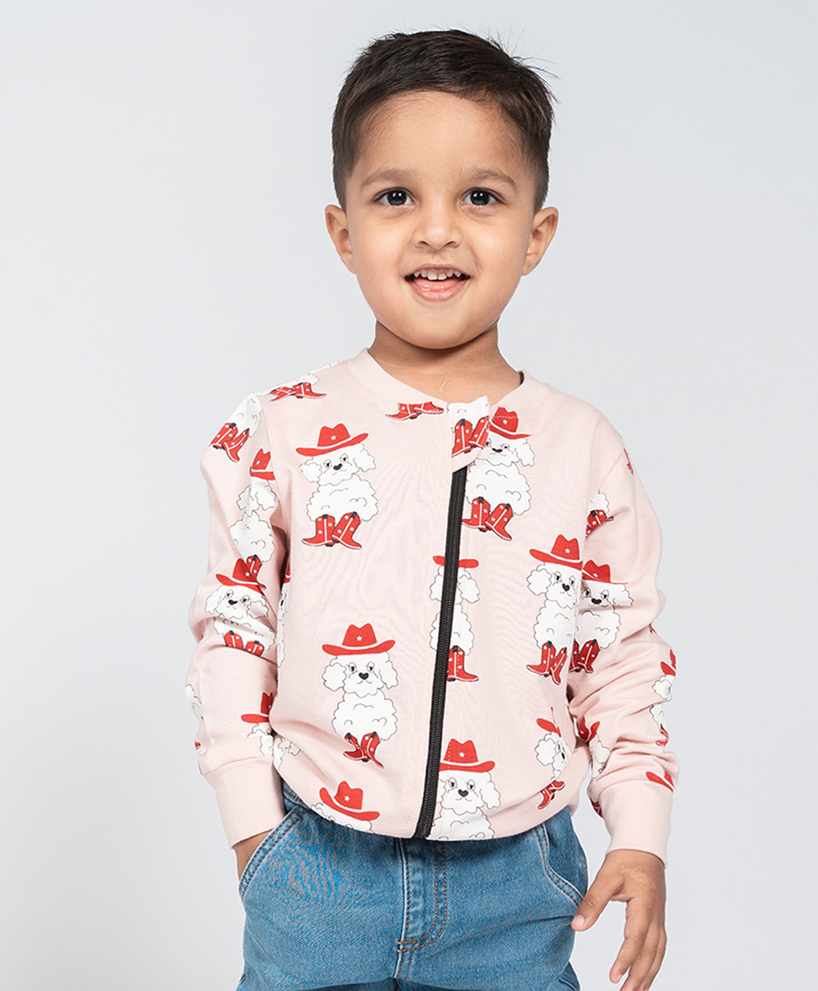 Be Awara Cotton Knit Full Sleeves Dog Printed Bomber Jacket - Pink-picture-20