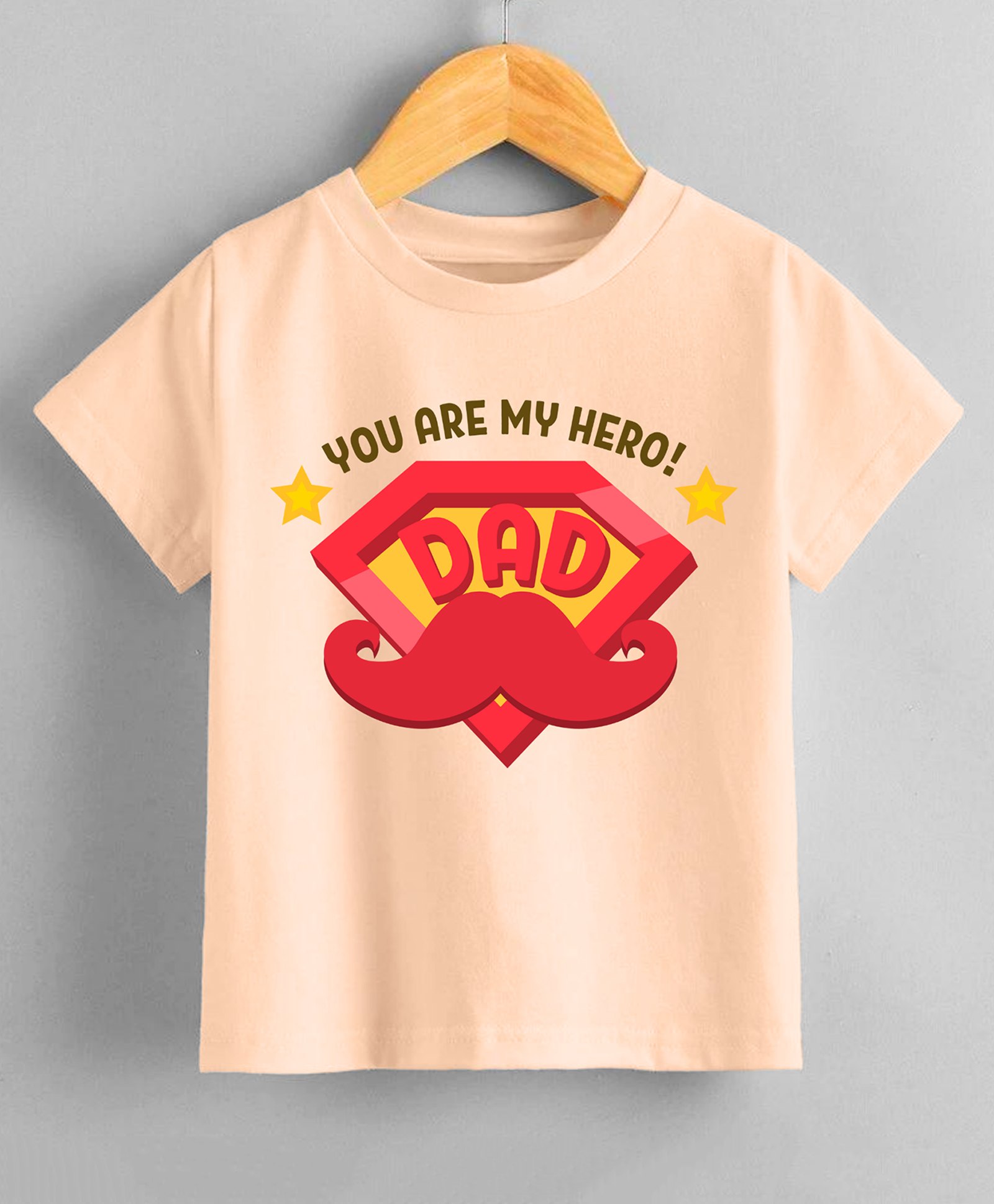 KNITROOT Cotton Lycra Fathers Day Theme Half Sleeves You Are My Hero Dad Text Printed Tee - Peach-image-7