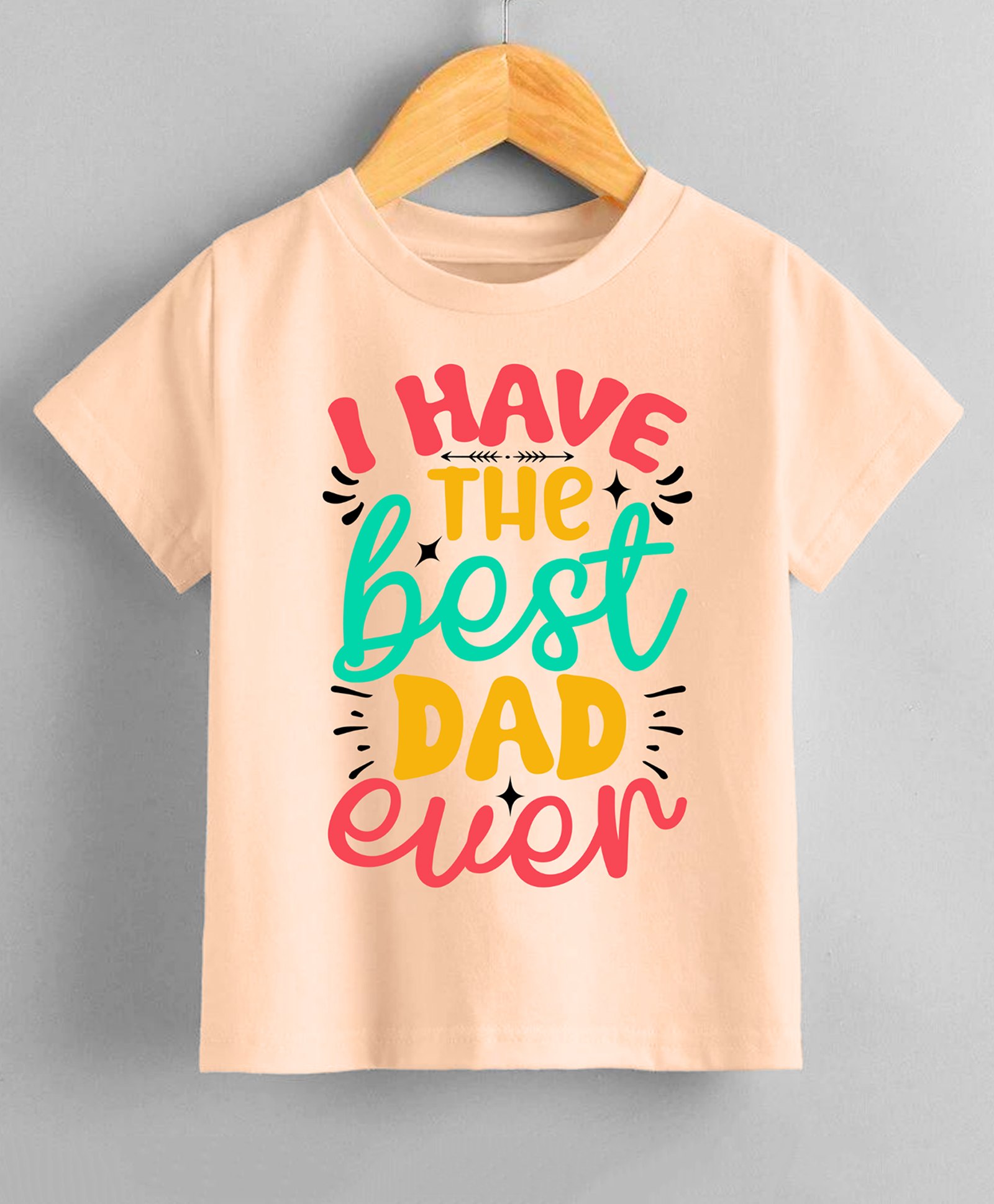 KNITROOT Cotton Lycra Fathers Day Theme Half Sleeves I Have The Best Dad Ever Text Printed Tee - Peach-image-19