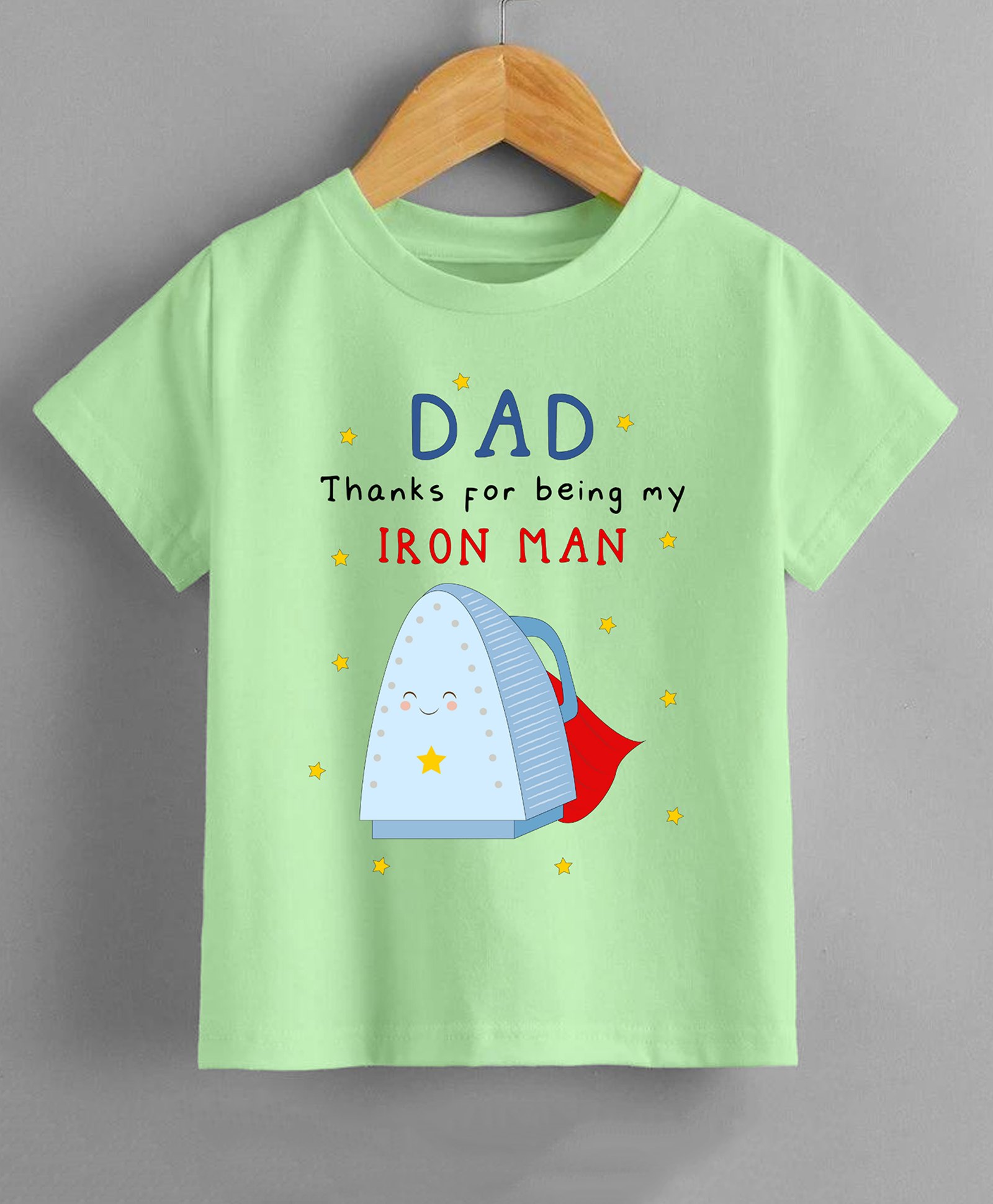 KNITROOT Cotton Lycra Fathers Day Theme Half Sleeves Dad Thank You For Being My Iron Man Text Printed Tee - Green-image-12