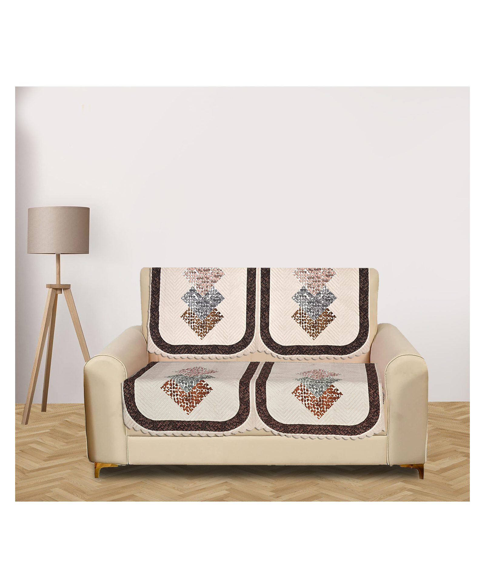 rrc velvet diamond premium quilted sofa cover- cream
