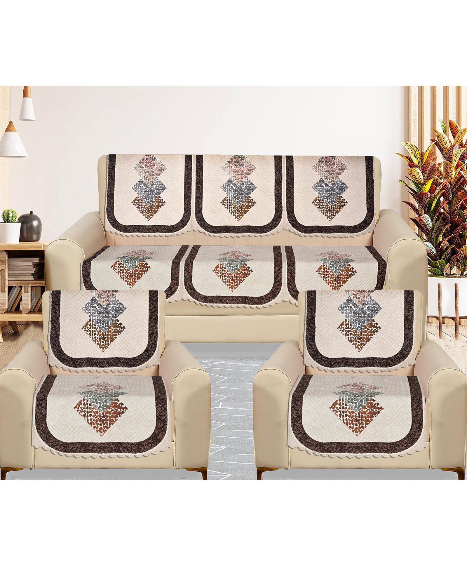 RRC Velvet Diamond Design Premium Quilted Sofa Cover - Cream-image-26