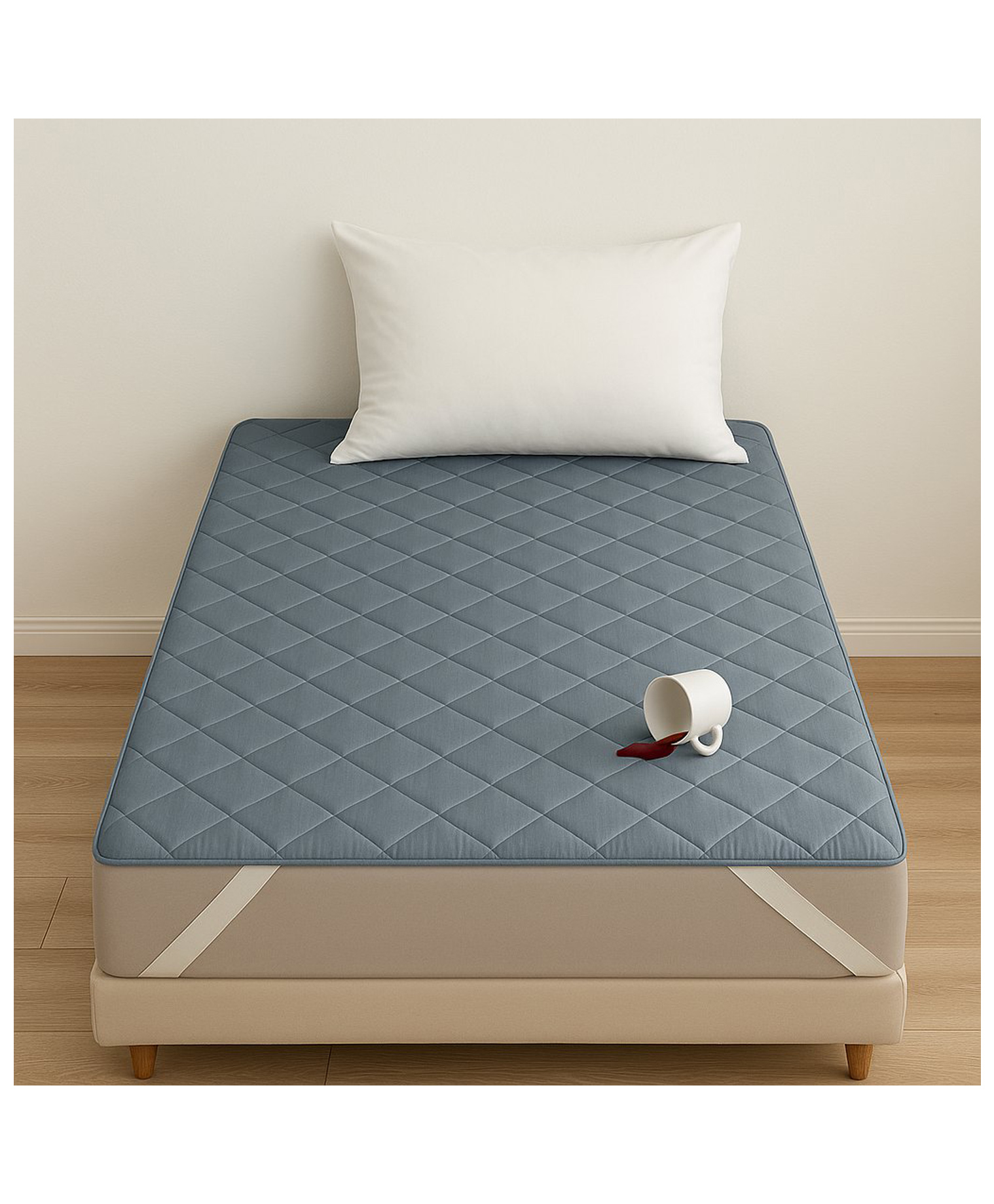 RRC 4 Corner Elastic Strap Single Size Waterproof Quilted Mattress - Grey-picture-11