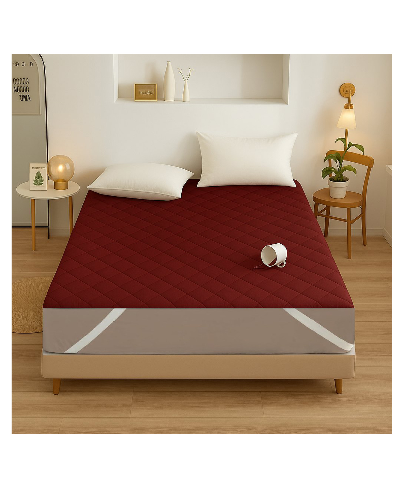 RRC 4 Corner Elastic Strap King Size Waterproof Quilted Mattress Protector - Maroon-image-39