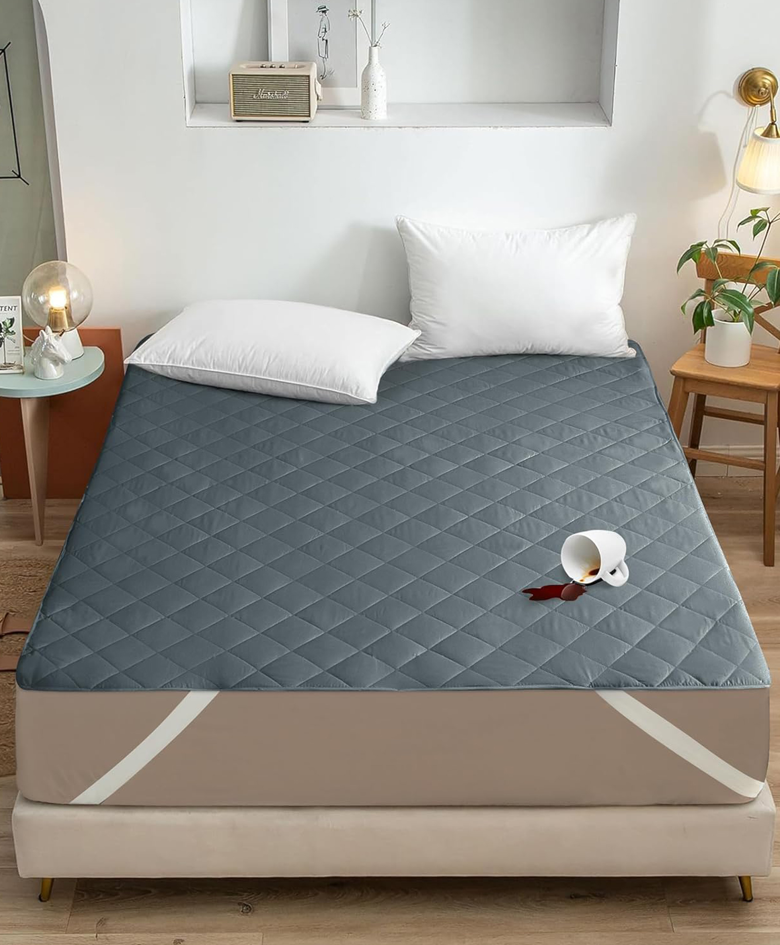 RRC 4 Corner Elastic Strap King Size Waterproof Quilted Mattress Protector - Grey-image-17