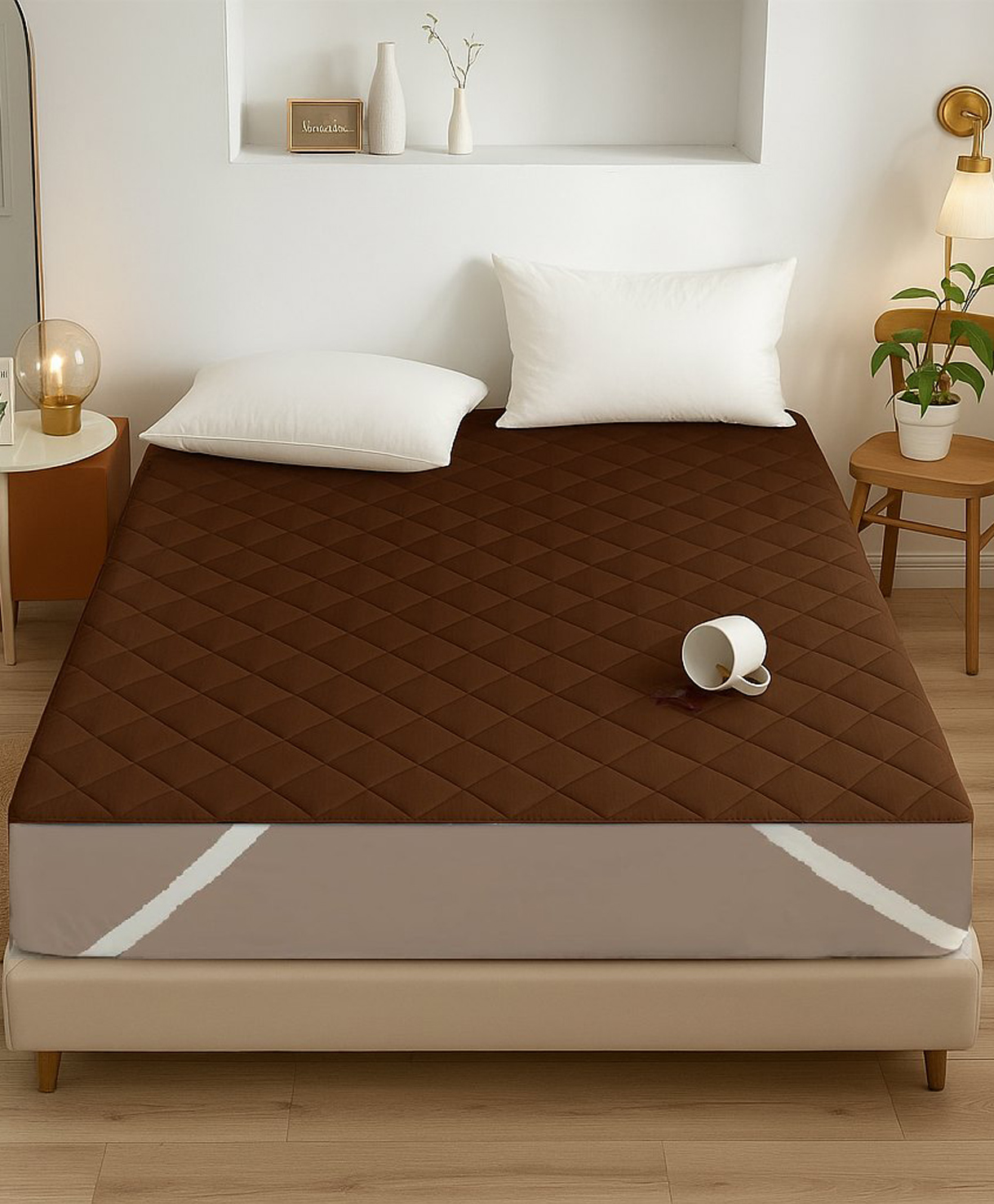 RRC 4 Corner Elastic Strap King Size Waterproof Quilted Mattress Protector - Blue-image-36