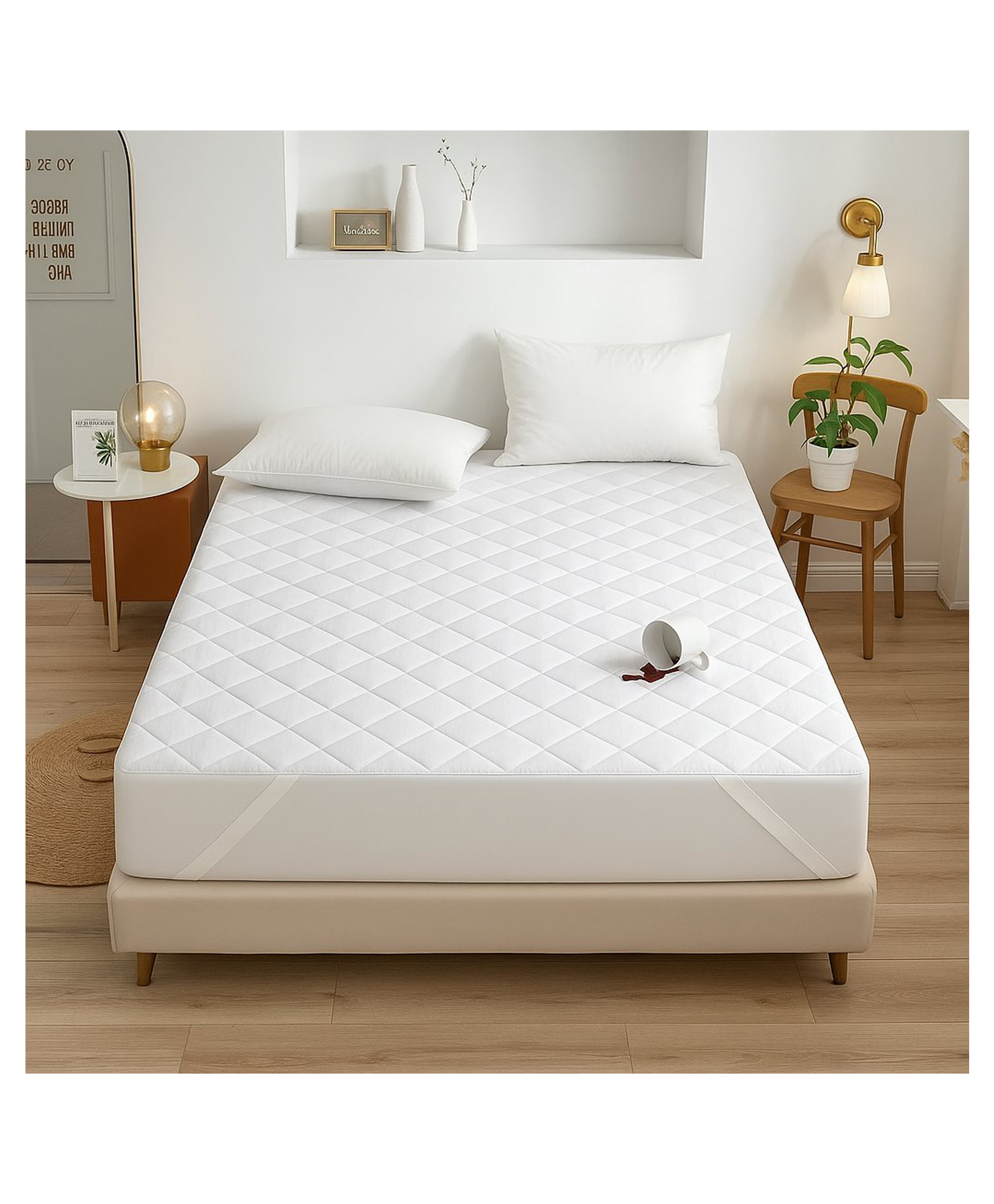 RRC 4 Corner Elastic Strap King Size Waterproof Quilted Mattress Protector - White-image-21