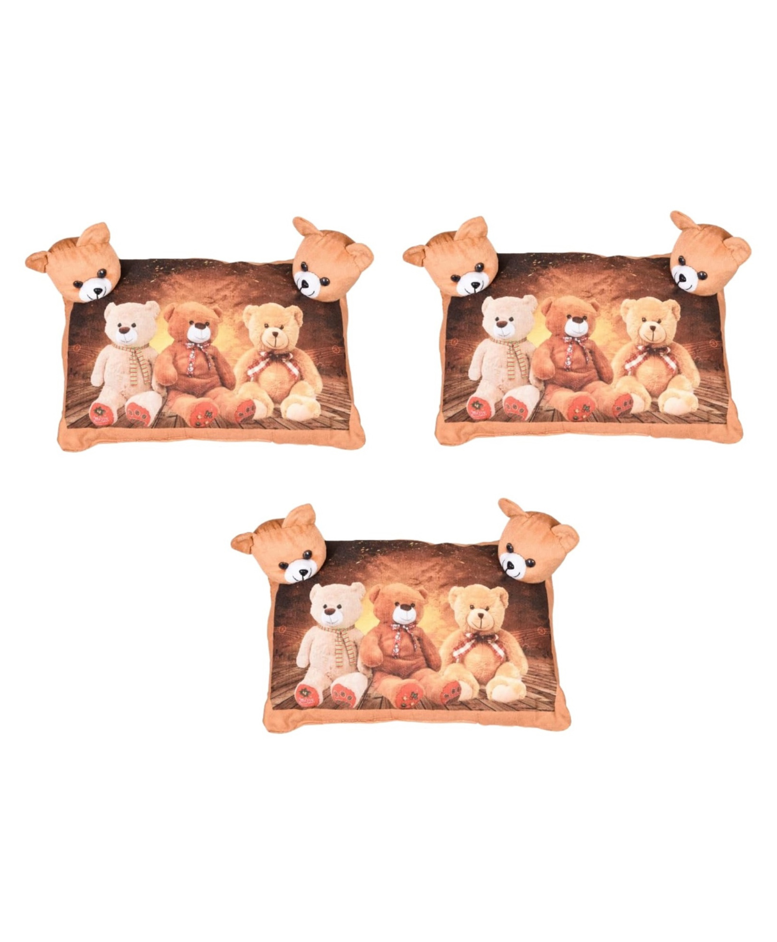RRC Soft Velvet Smiling Teddy Print Head Support Pillow for Newborns & Infants - Brown-image-25