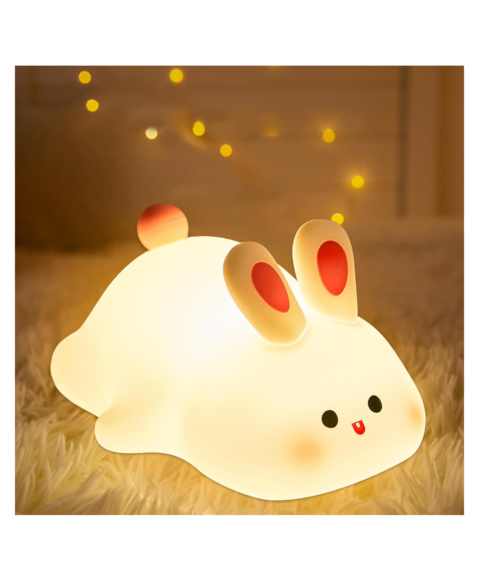 ADKD Adorable Slipping Rabbit Silicone Night Lamp with Touch Control & Warm LED Light Rechargeable Bedside Lamp for Kids - (Color & Design May Vary)-image-9