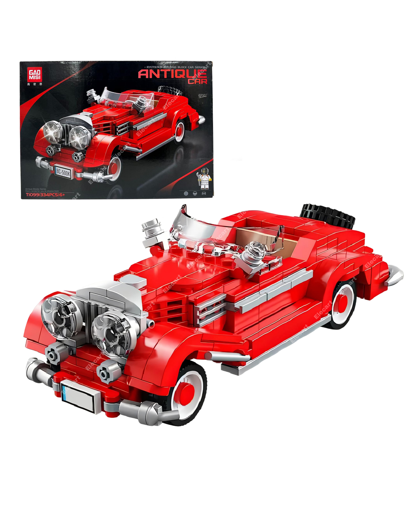 Elecart Antique Car Series Building Blocks | 334pcs Vintage Classic Retro Car Model Kit | DIY Construction Toy Set for Car Enthusiasts | Educational Engineering Toy for Kids 6+ | Collectible Model with Display Cover-picture-48